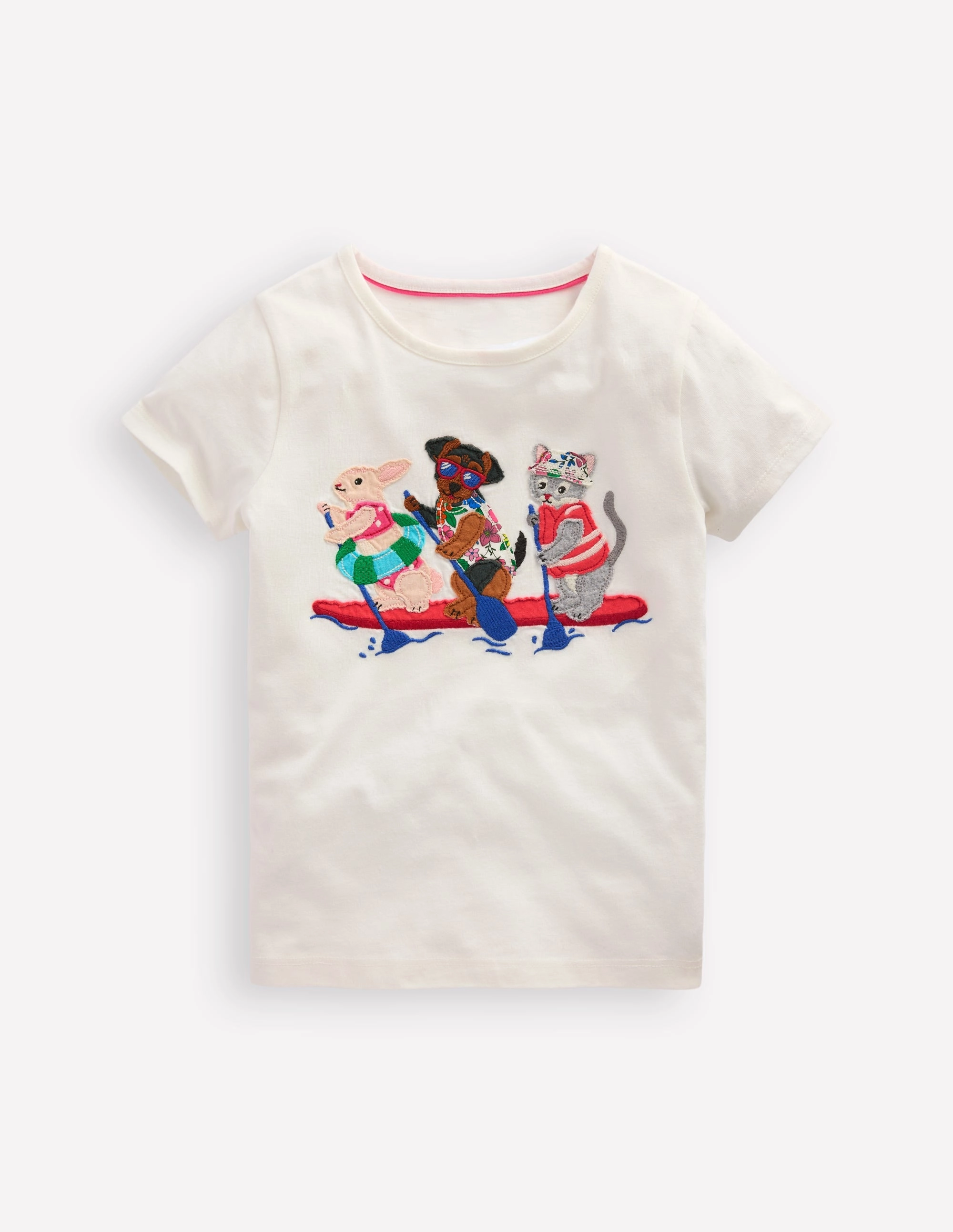 Short Sleeve Appliqu?? T-shirt-Ivory Rafting Pets Stretchable Weave