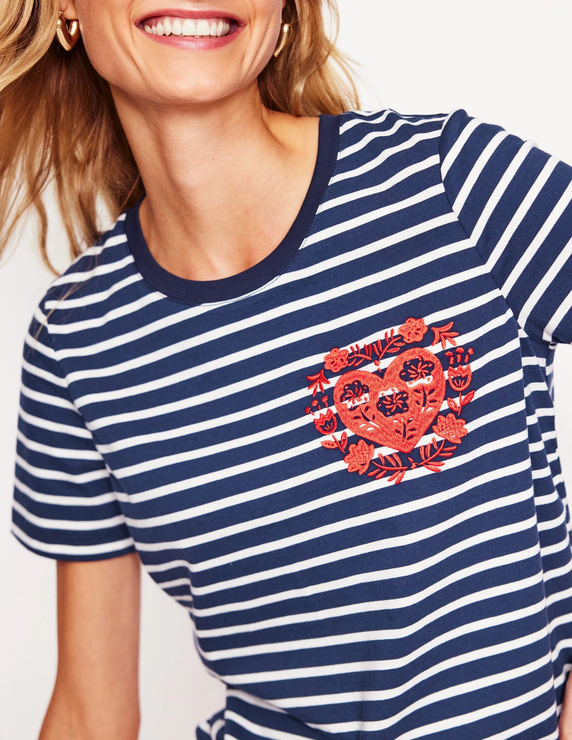 Relaxed Novelty T-Shirt-French Navy, Hearts simple design Fit Design