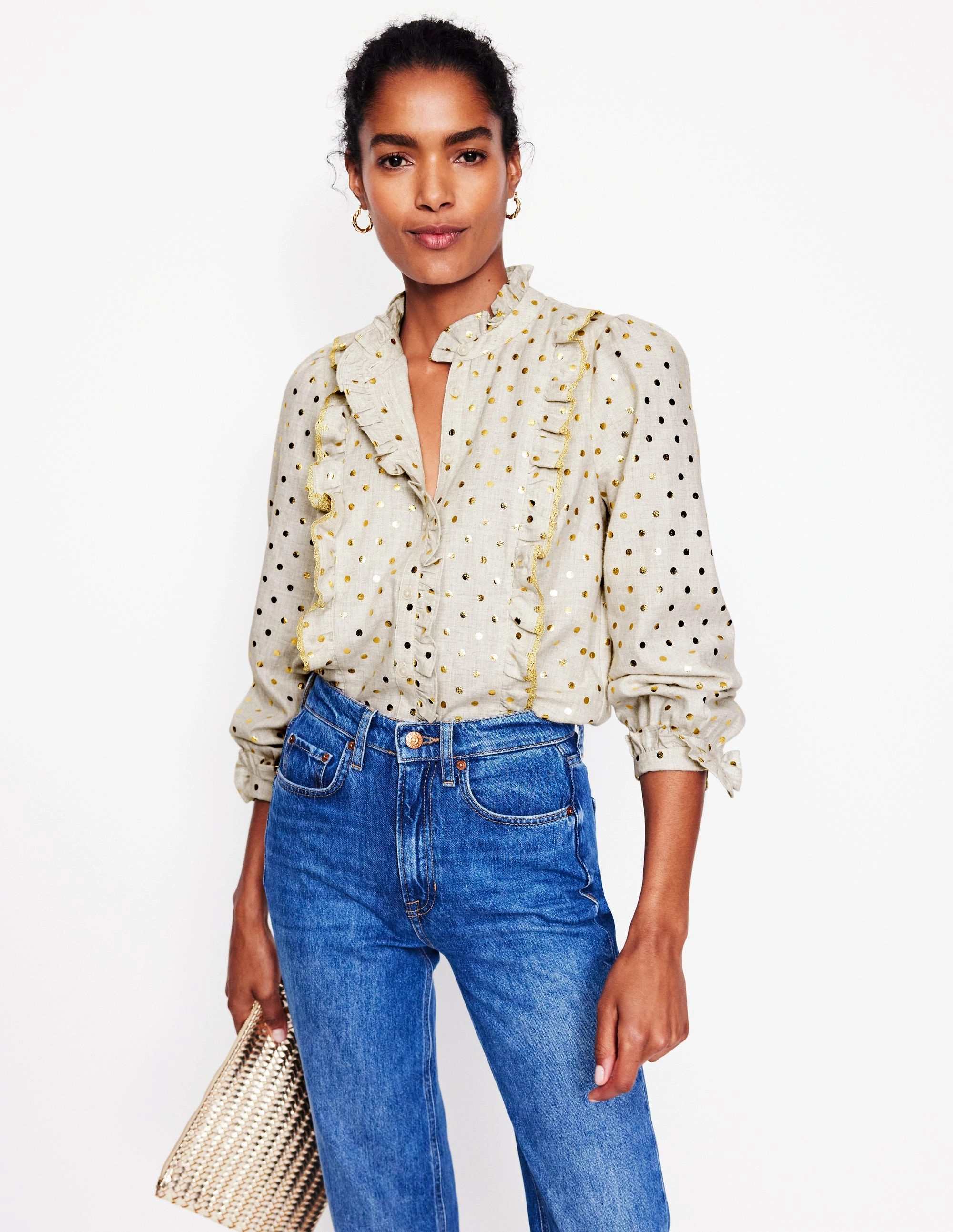 Summer Essential Isla Frill Detail Blouse-Metallic Spot