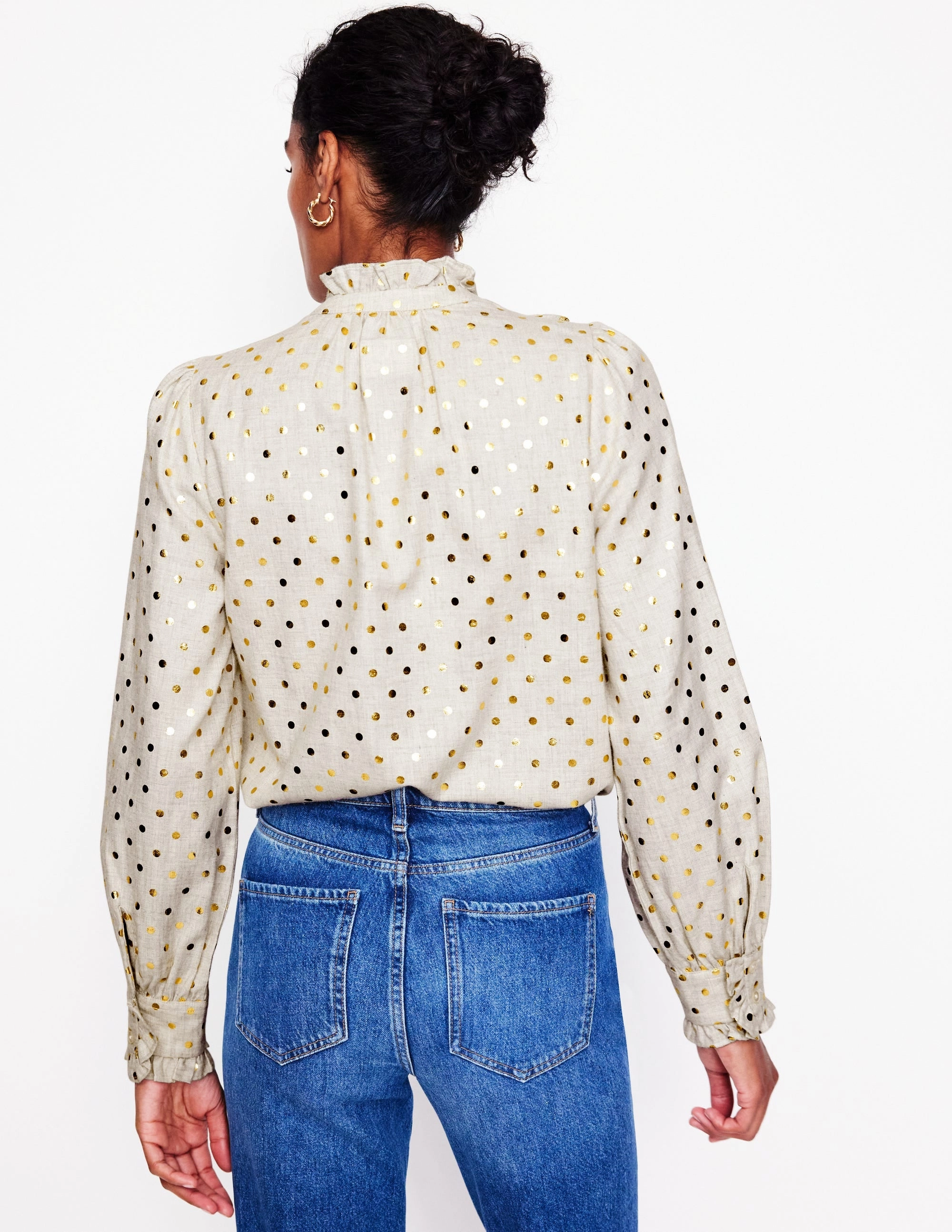 Distressed Hem Finish Isla Frill Detail Blouse-Metallic Spot