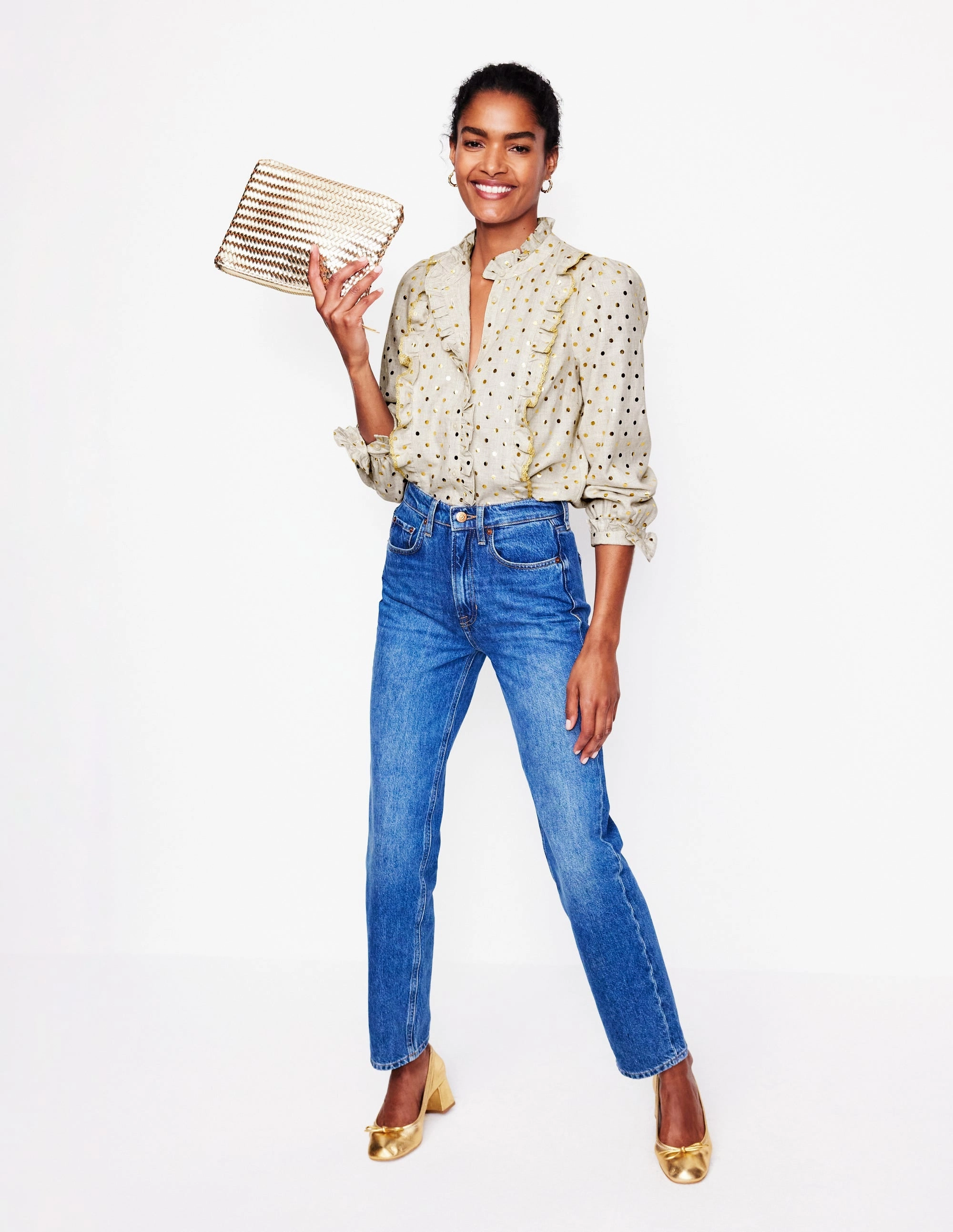 Fresh Outfit Style Isla Frill Detail Blouse-Metallic Spot