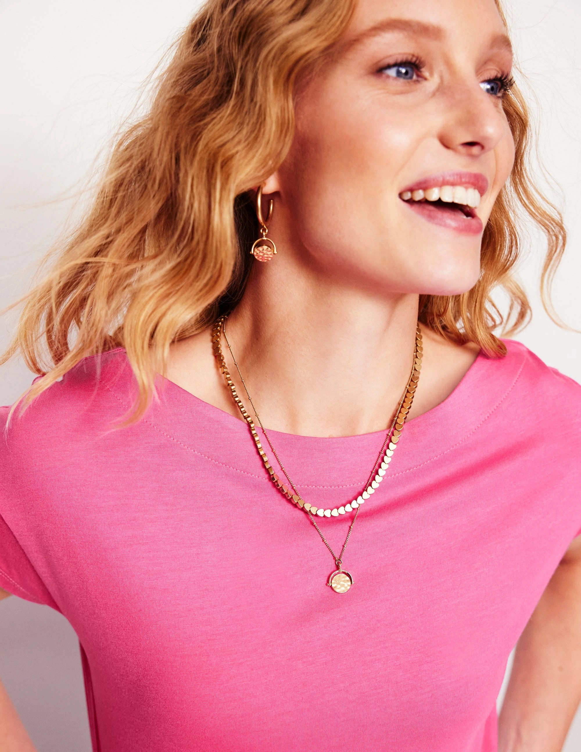 Supersoft Boat Neck T-Shirt-Tickled Pink Sleek Look Stretch Waist