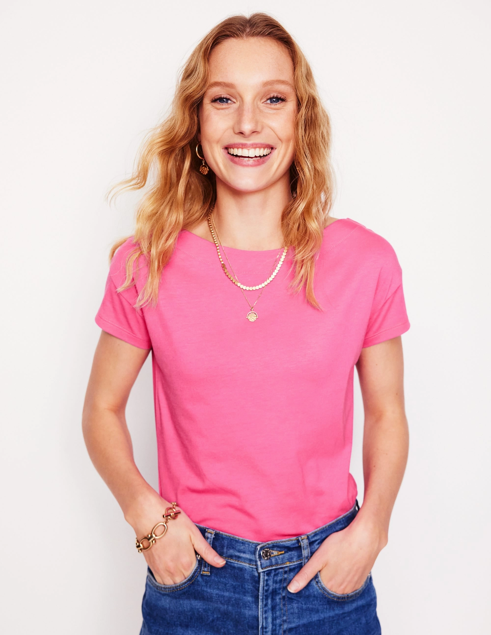 Supersoft Boat Neck T-Shirt-Tickled Pink Comfy Flex