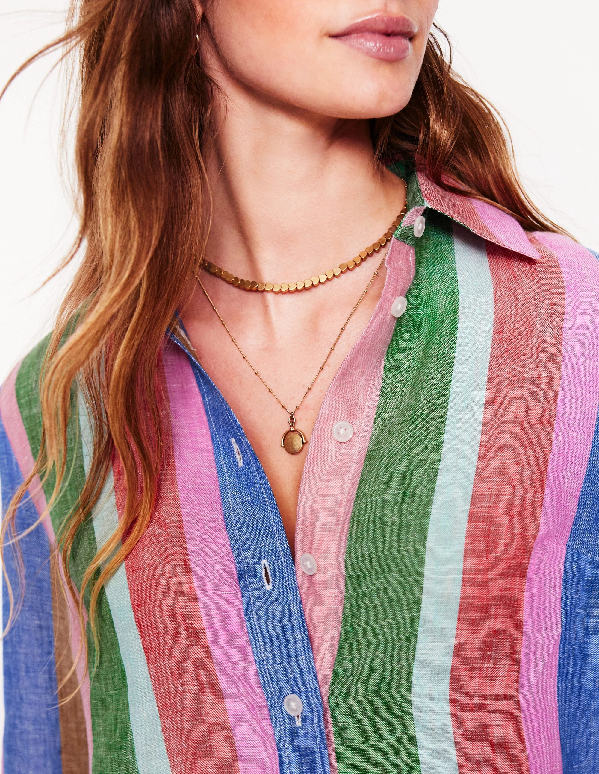 Sienna Linen Shirt-Bright Rainbow Stripe Soft Base