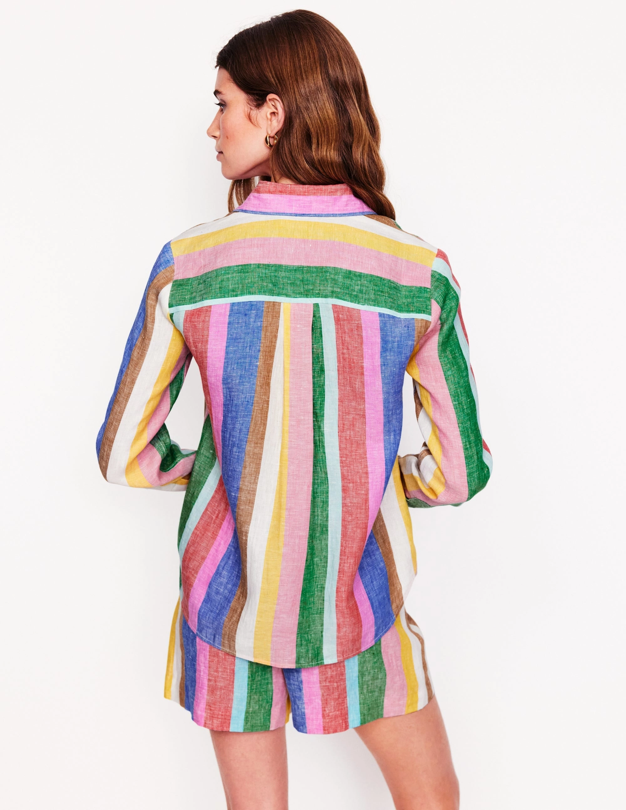 Easy Comfort Garment Dyed Technique Sienna Linen Shirt-Bright Rainbow Stripe
