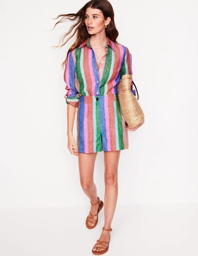 MoistureWicking Sienna Linen Shirt-Bright Rainbow Stripe