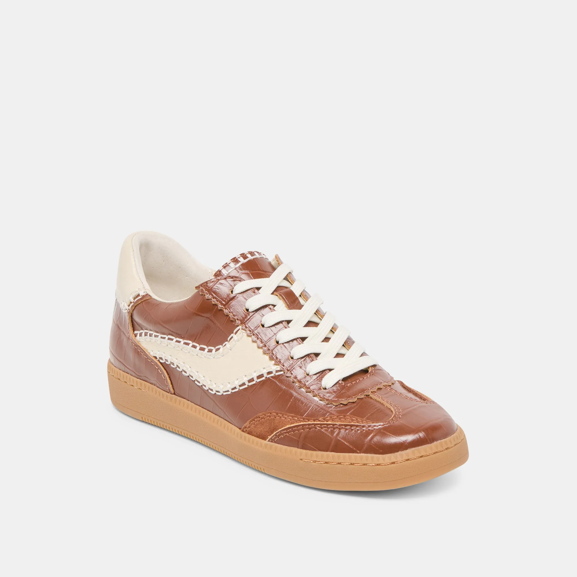 NOTICE STITCH  SNEAKERS COGNAC CROCO EMBOSSED LEATHER Comfort Midsole