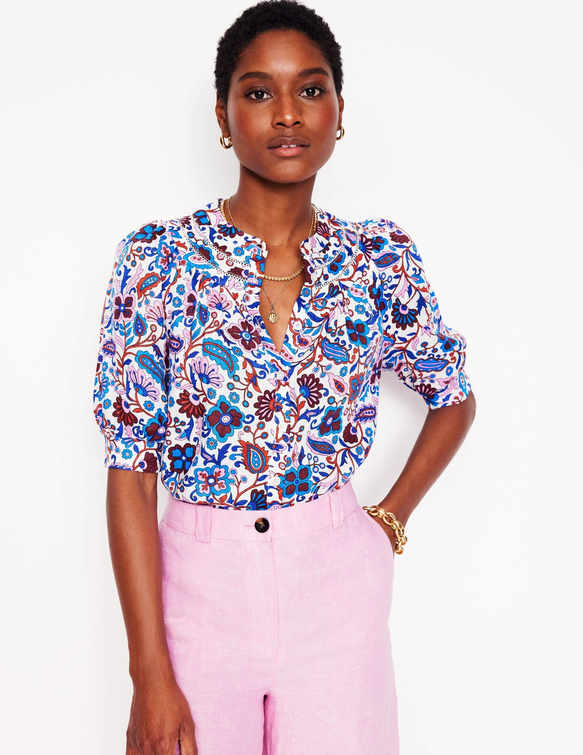 Bea Linen Top-Multi, Oriental Paradise Light and Breezy ZeroWaste Production