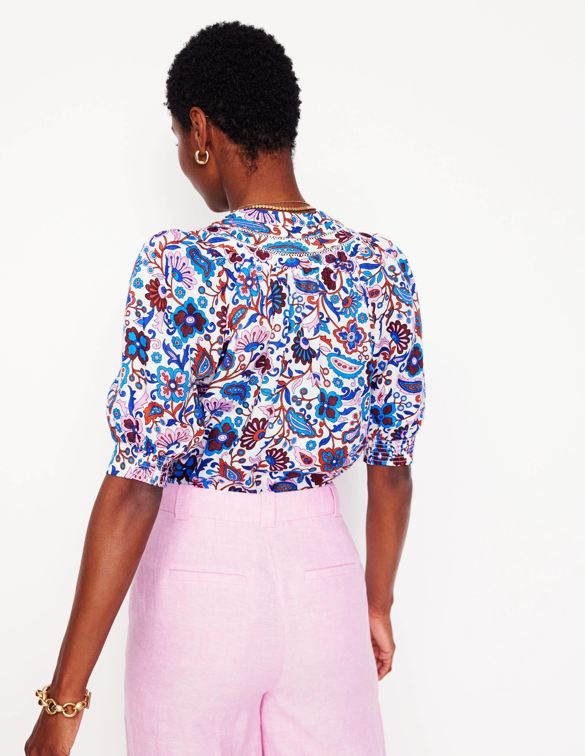 Bea Linen Top-Multi, Oriental Paradise Wrinkle Resistant Texture Lint Resistant Surface