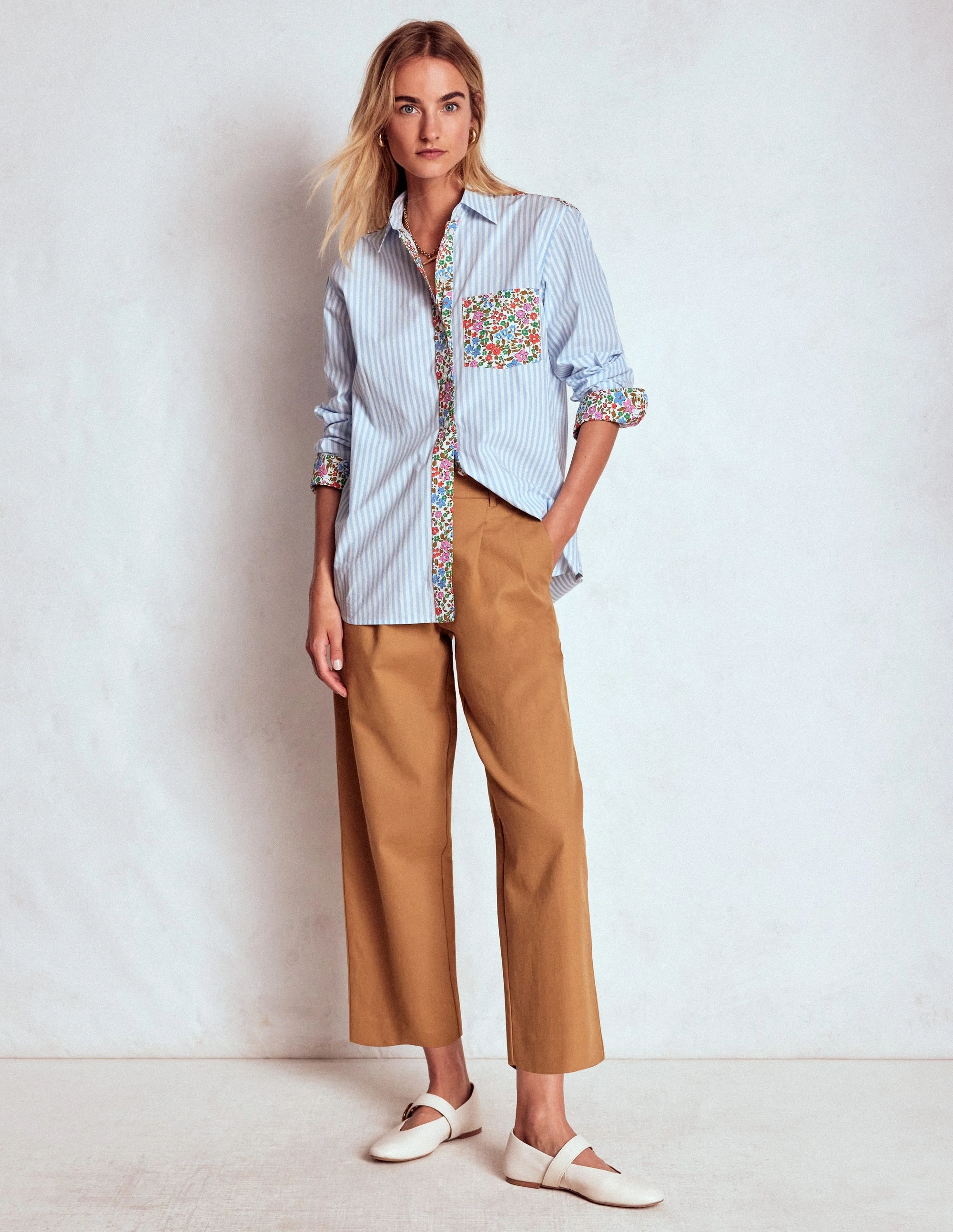 Sadie Relaxed Cotton Shirt-Blue Stripe, Flowerbed Hotch Active Comfort Style