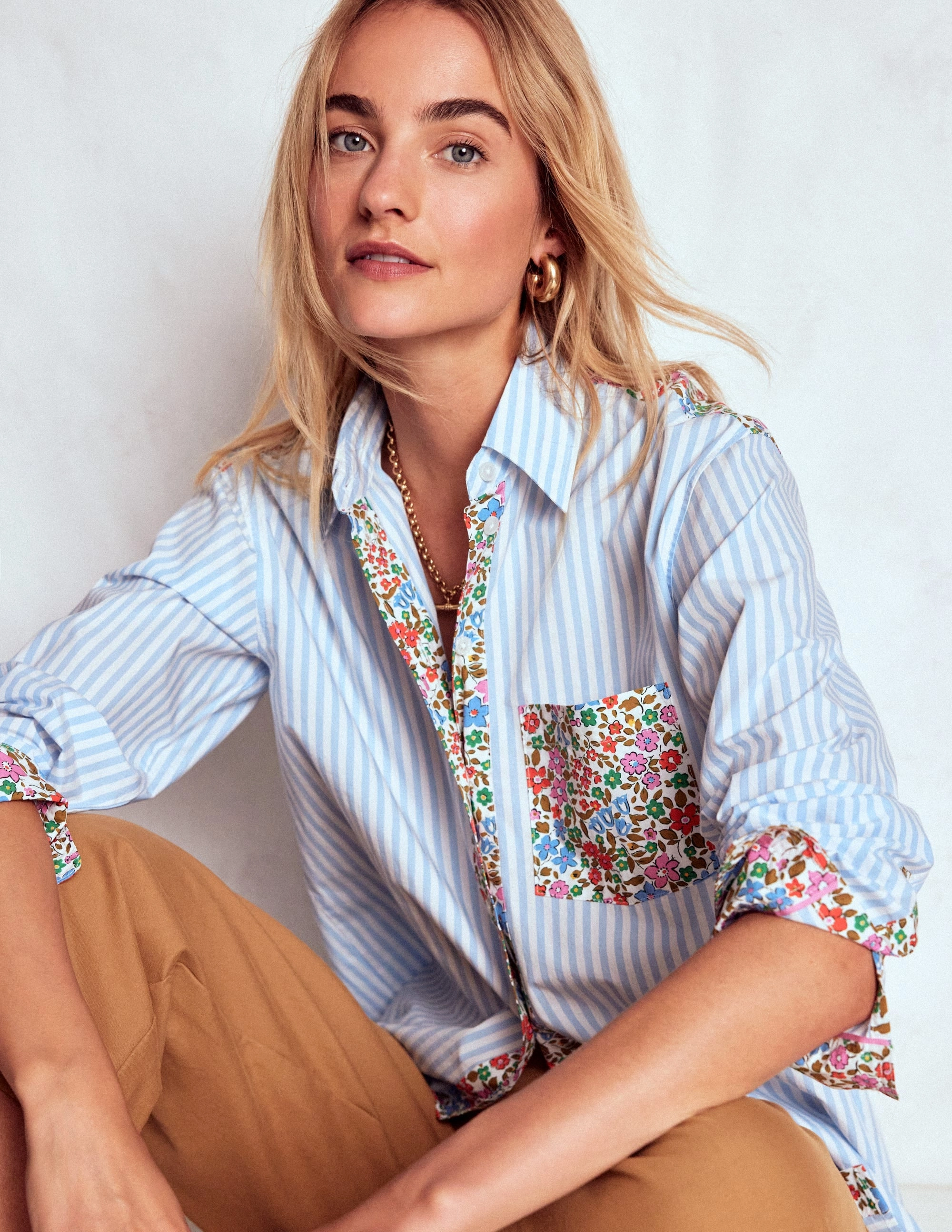 Sadie Relaxed Cotton Shirt-Blue Stripe, Flowerbed Hotch Valentine's Day Solid color purity