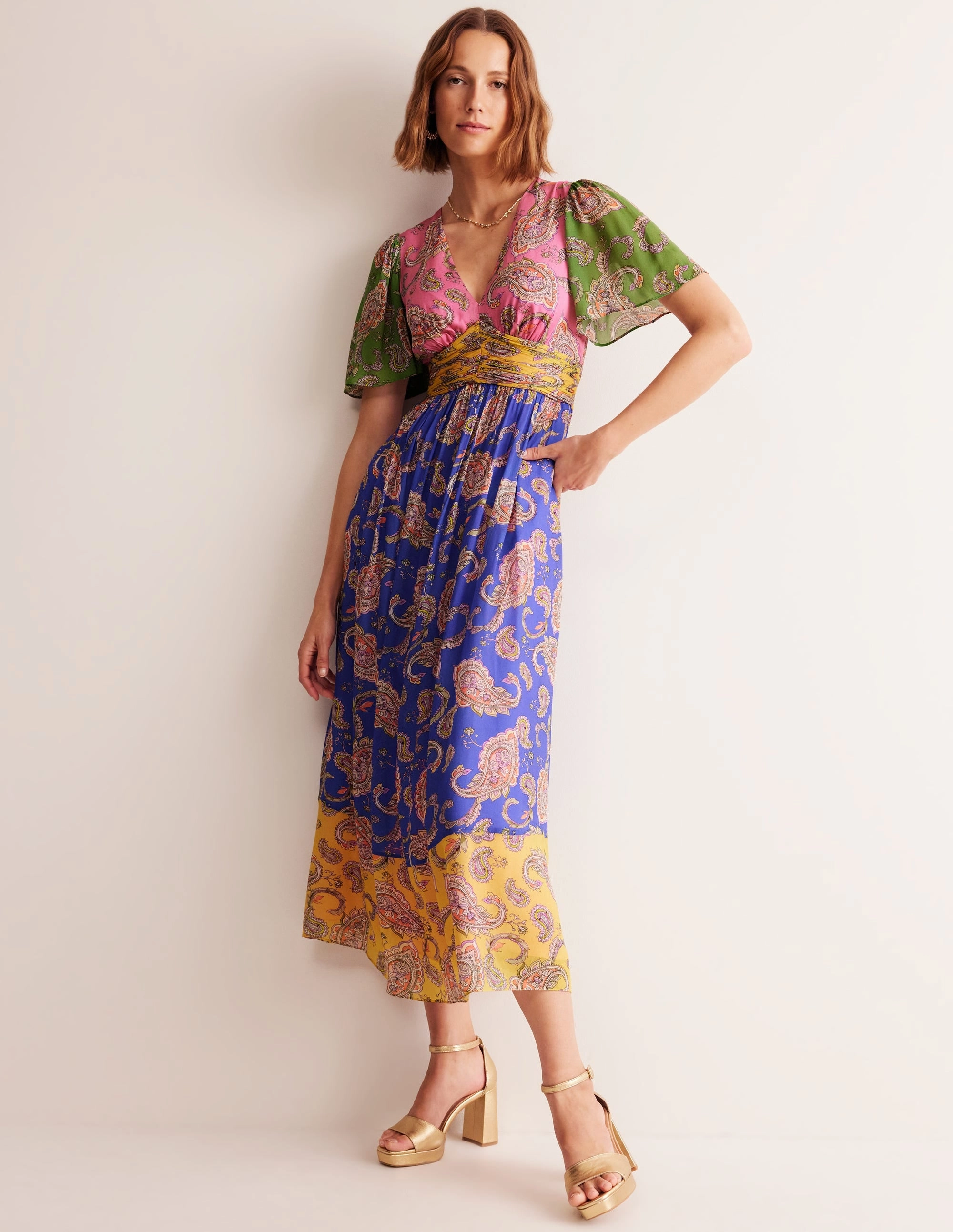 Empire Ruched Maxi Dress-Cashmere Rose, Wild Paisley Calm Outfit Soft and Stylish