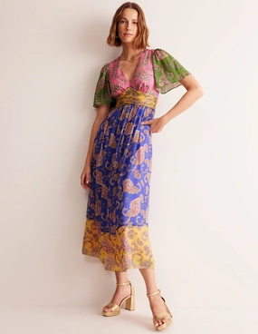 Empire Ruched Maxi Dress-Cashmere Rose, Wild Paisley Calm Outfit Soft and Stylish