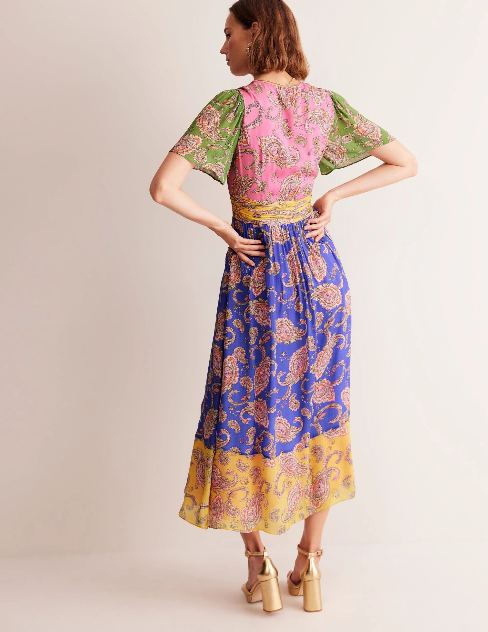Multipurpose Shade Soft Empire Ruched Maxi Dress-Cashmere Rose, Wild Paisley