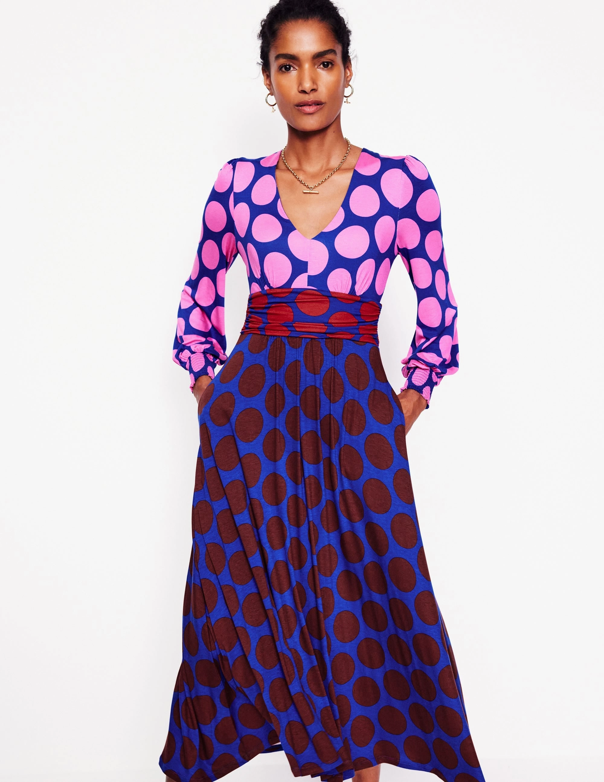 Daphne Jersey Maxi Dress-Pink Tourmaline, Large Spot Romantic Soft