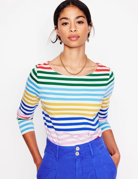 Casual All-Day Active Layering Ella Long Sleeve Breton-Banded Rainbow Stripe