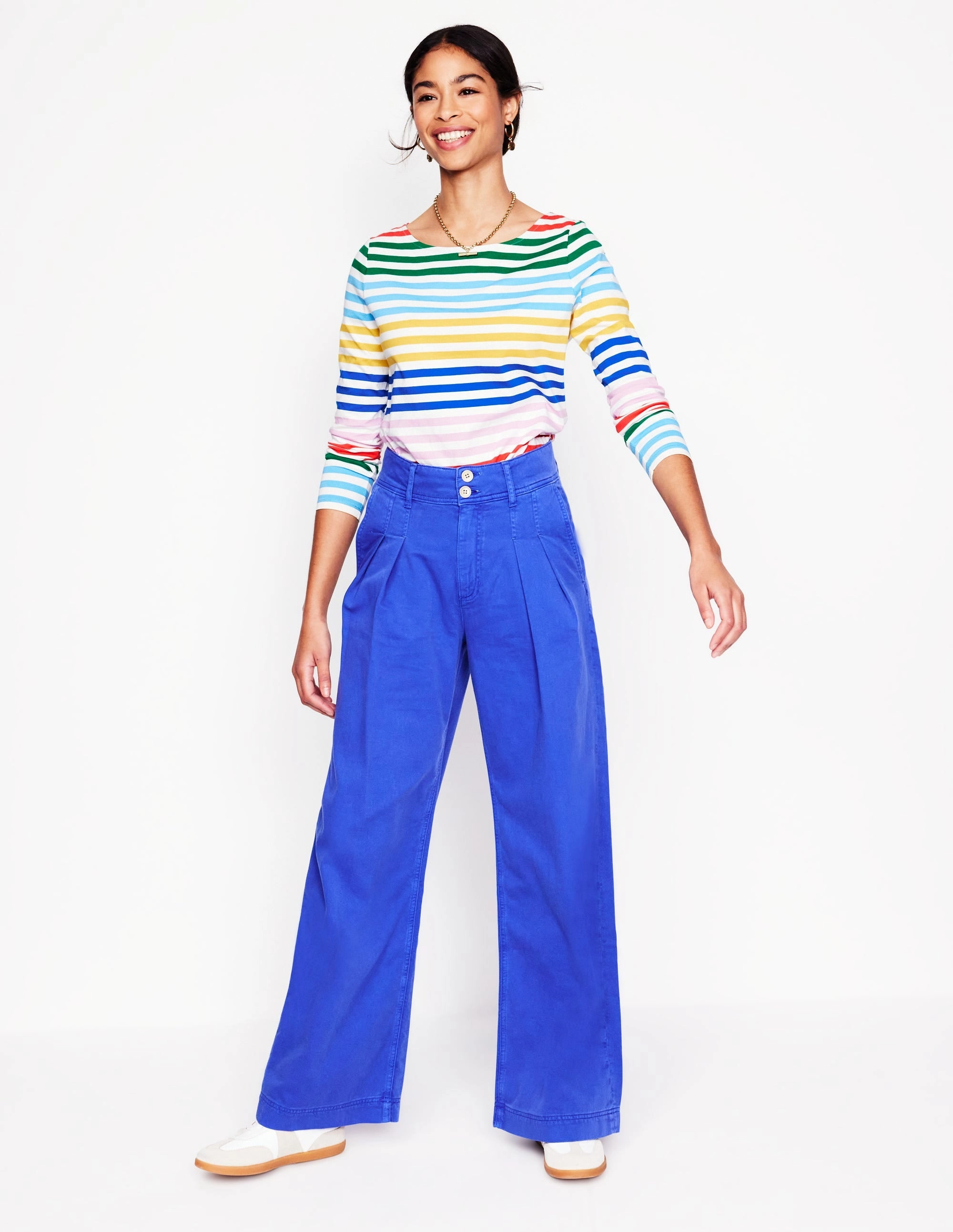 Summer Comfort Chilly Wear Ella Long Sleeve Breton-Banded Rainbow Stripe