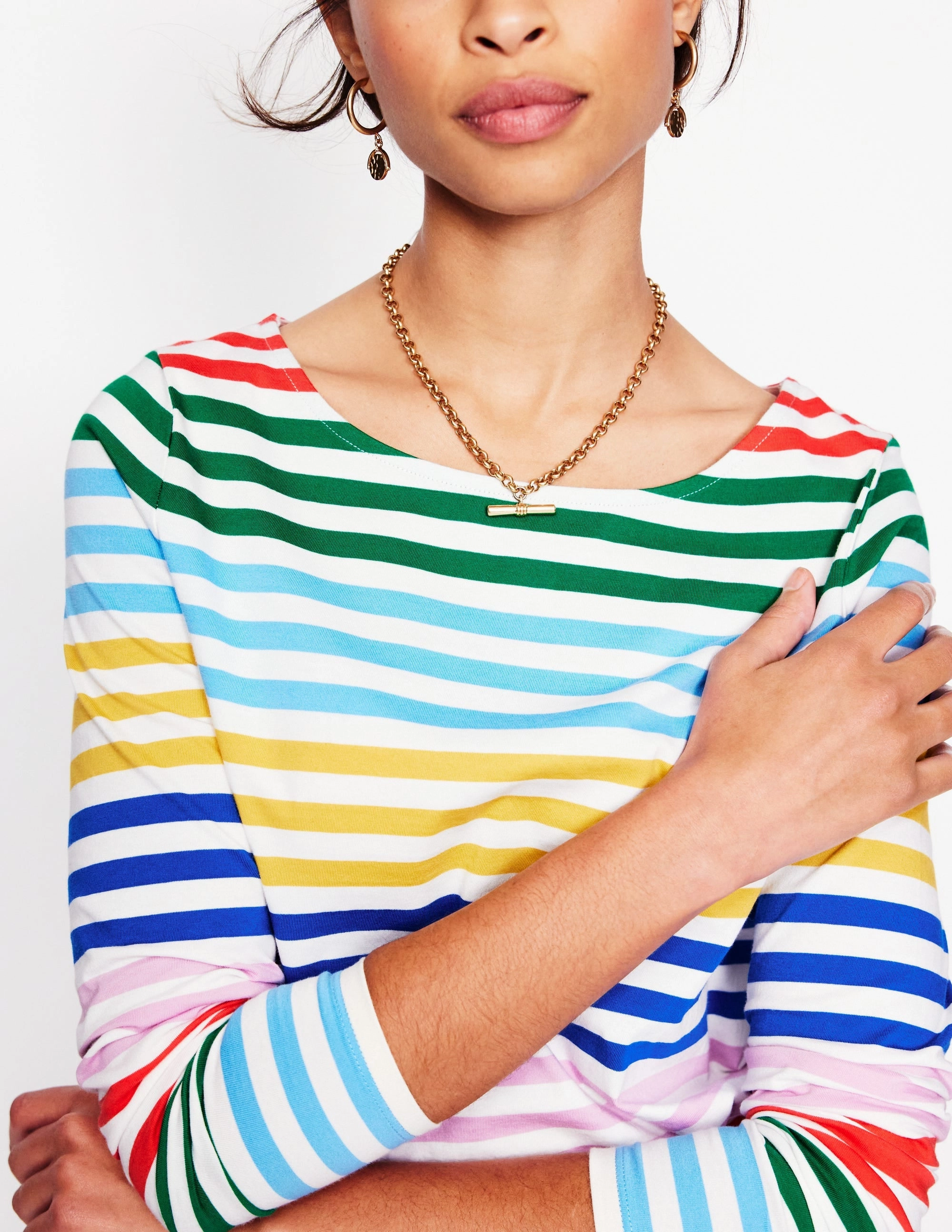 Ella Long Sleeve Breton-Banded Rainbow Stripe Printed design