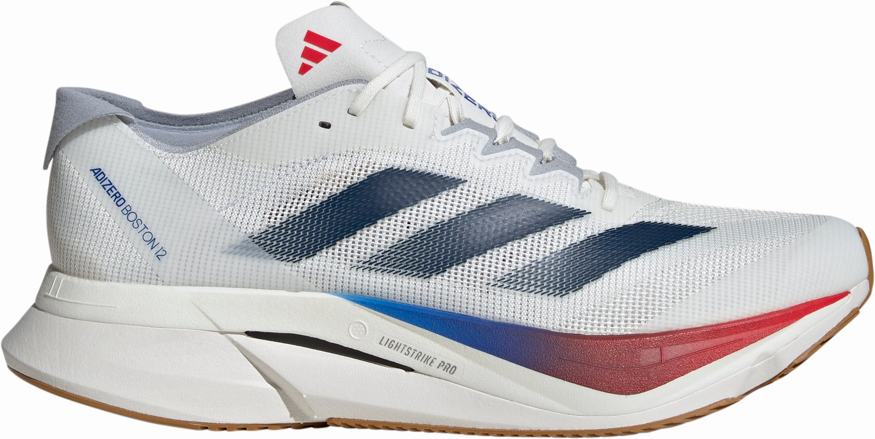 loops running in a dock area shoes adidas Adizero Boston 12 Mens Running Shoes - White