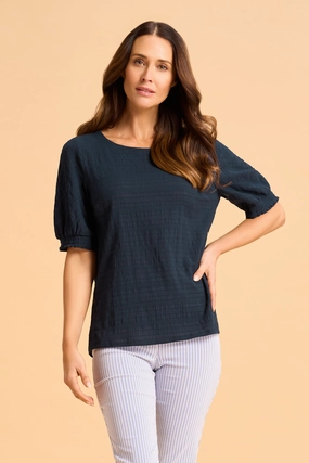 Crinkle Cotton Top - Ink Fitted Blouse