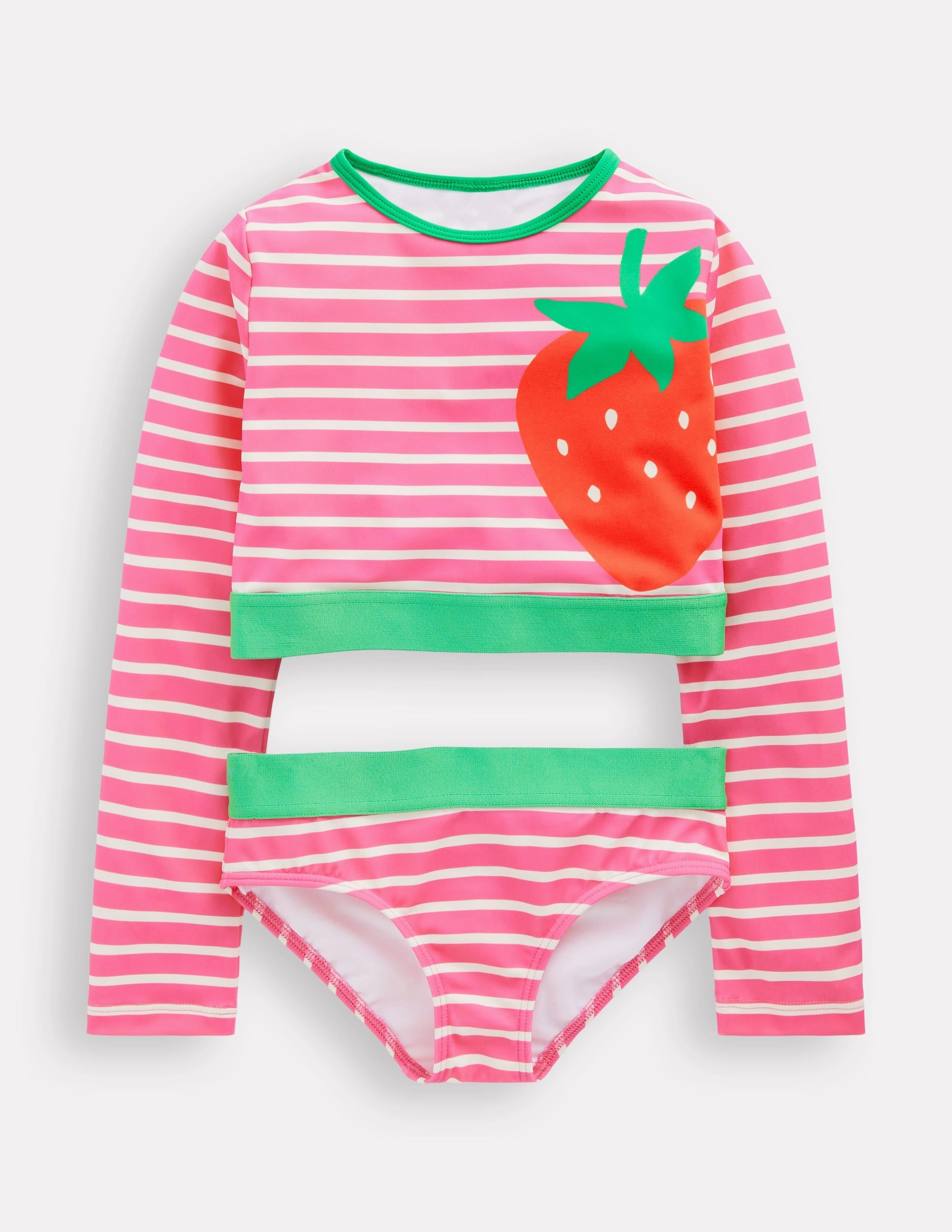 Roll Resistant Hem Cropped Rash Vest Set-Strawberry Stripe