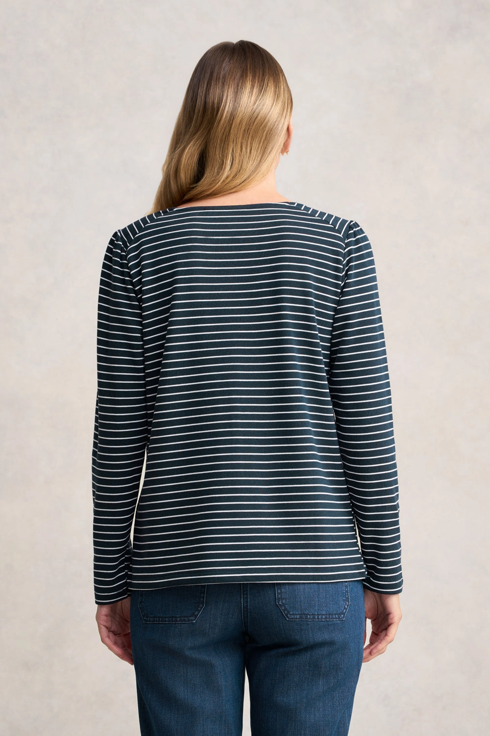 Organic Cotton Fiber Stripe Long Sleeve T-Shirt - Ink & White Stripe