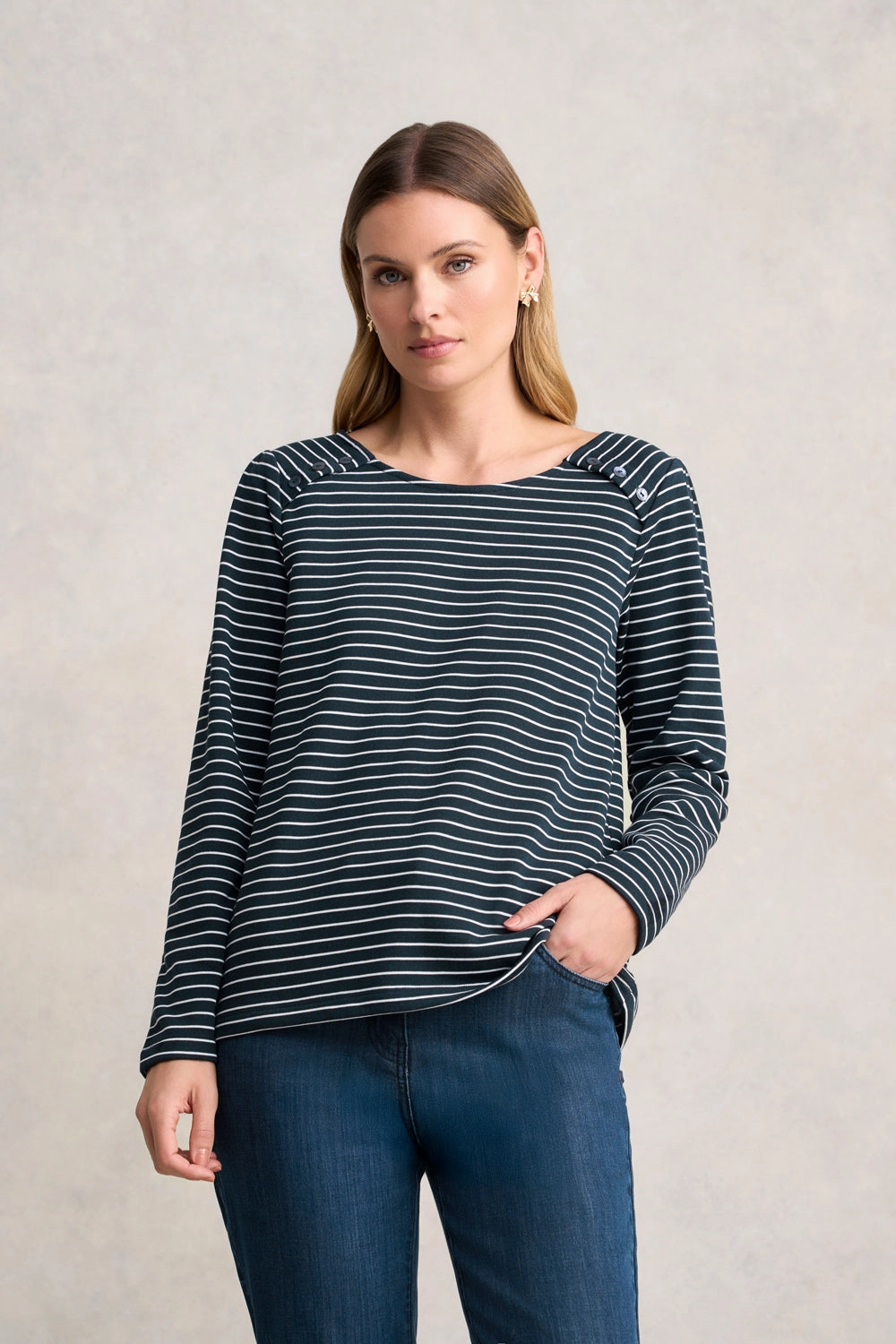 Odor Resistant Technology Stripe Long Sleeve T-Shirt - Ink & White Stripe