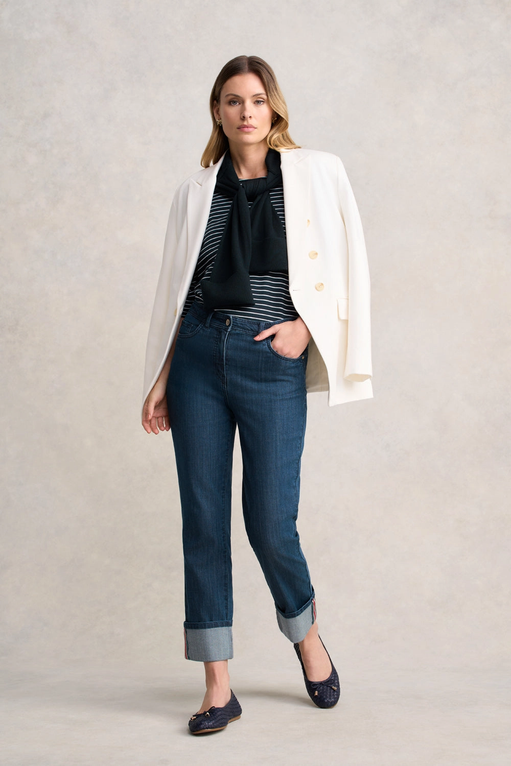 Stripe Long Sleeve T-Shirt - Ink & White Stripe Quick Dry Technology