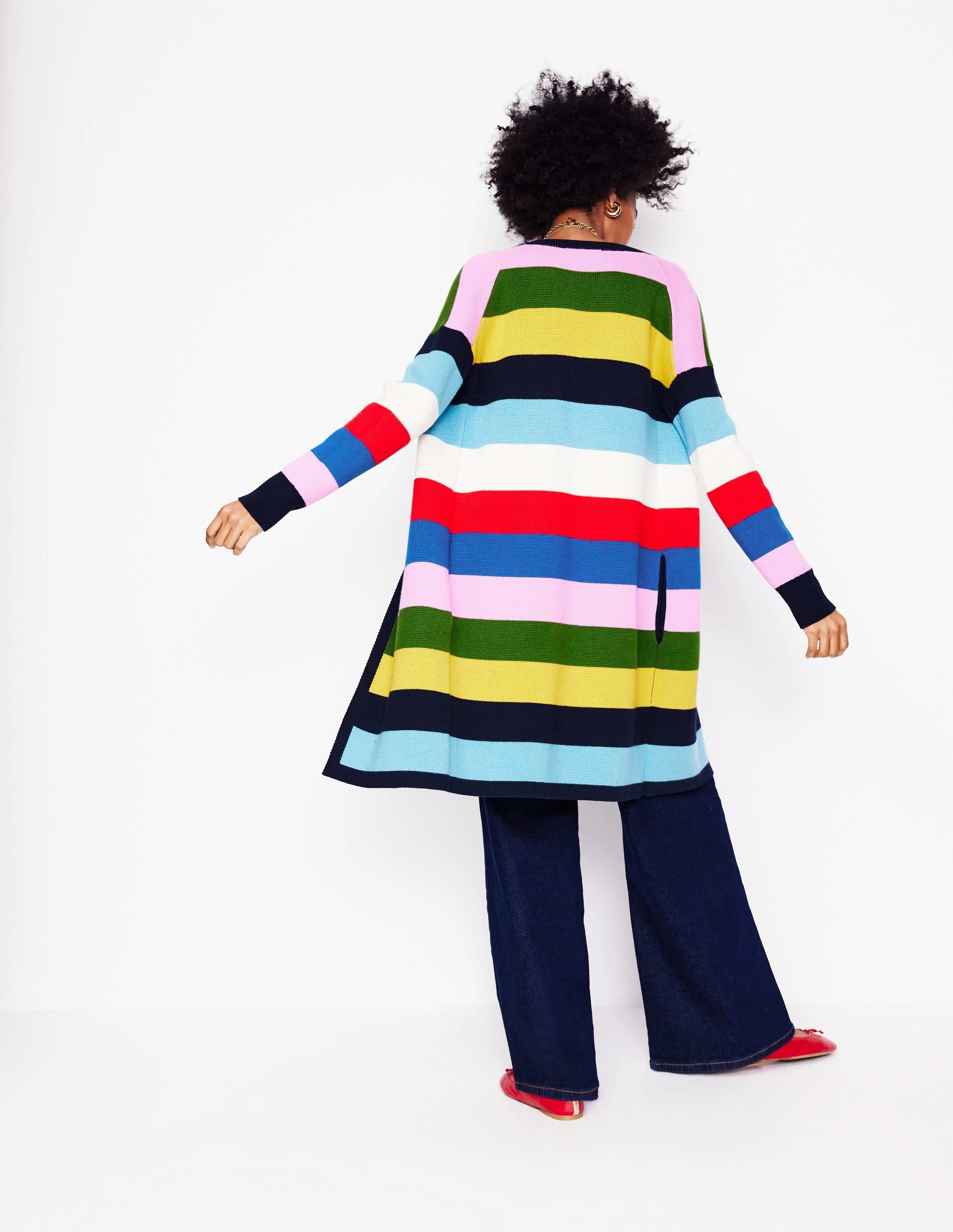 Striped Cotton-Blend Coatigan-Poppy Red, Blue Multi Early Chill Sublimation Print Resistant