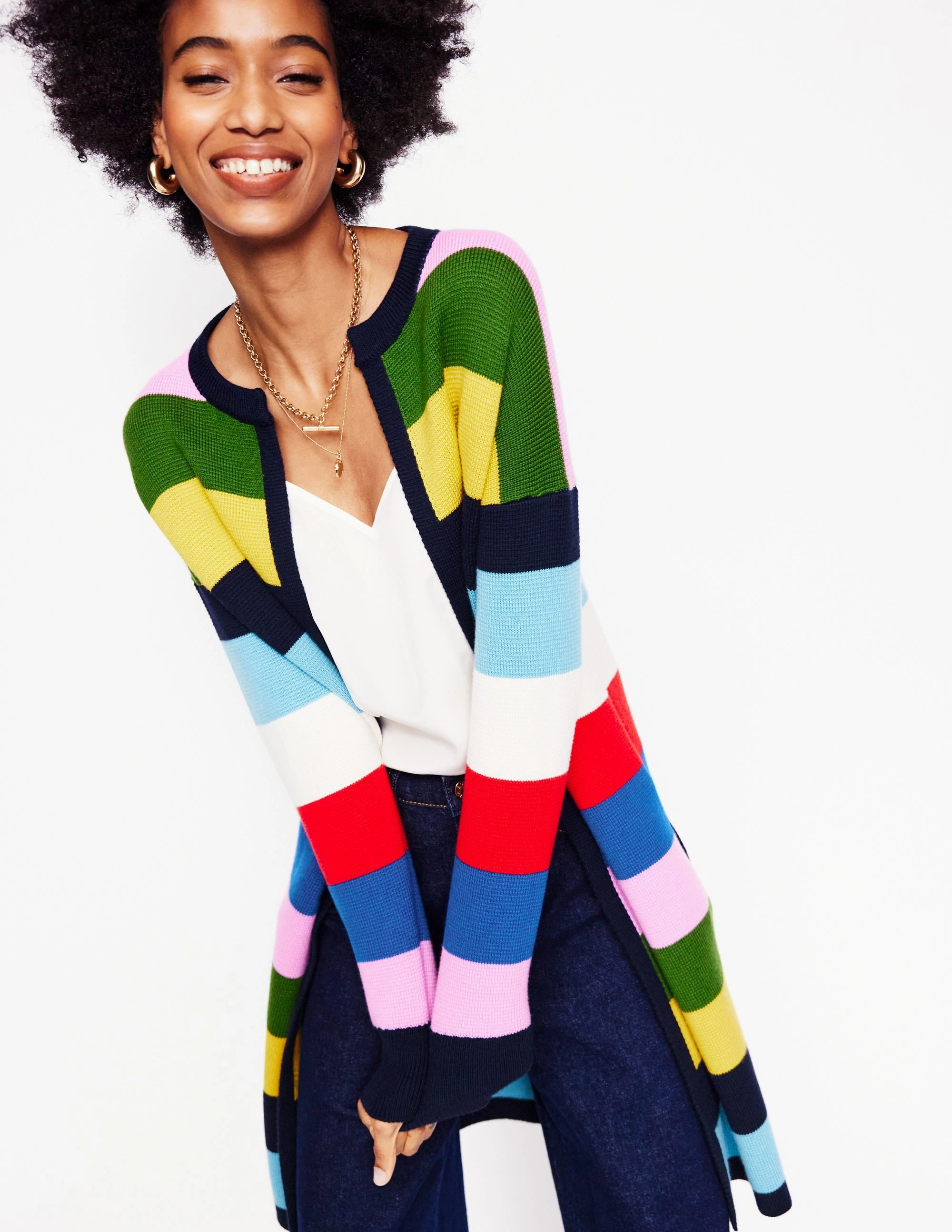 Striped Cotton-Blend Coatigan-Poppy Red, Blue Multi Lightweight Layer