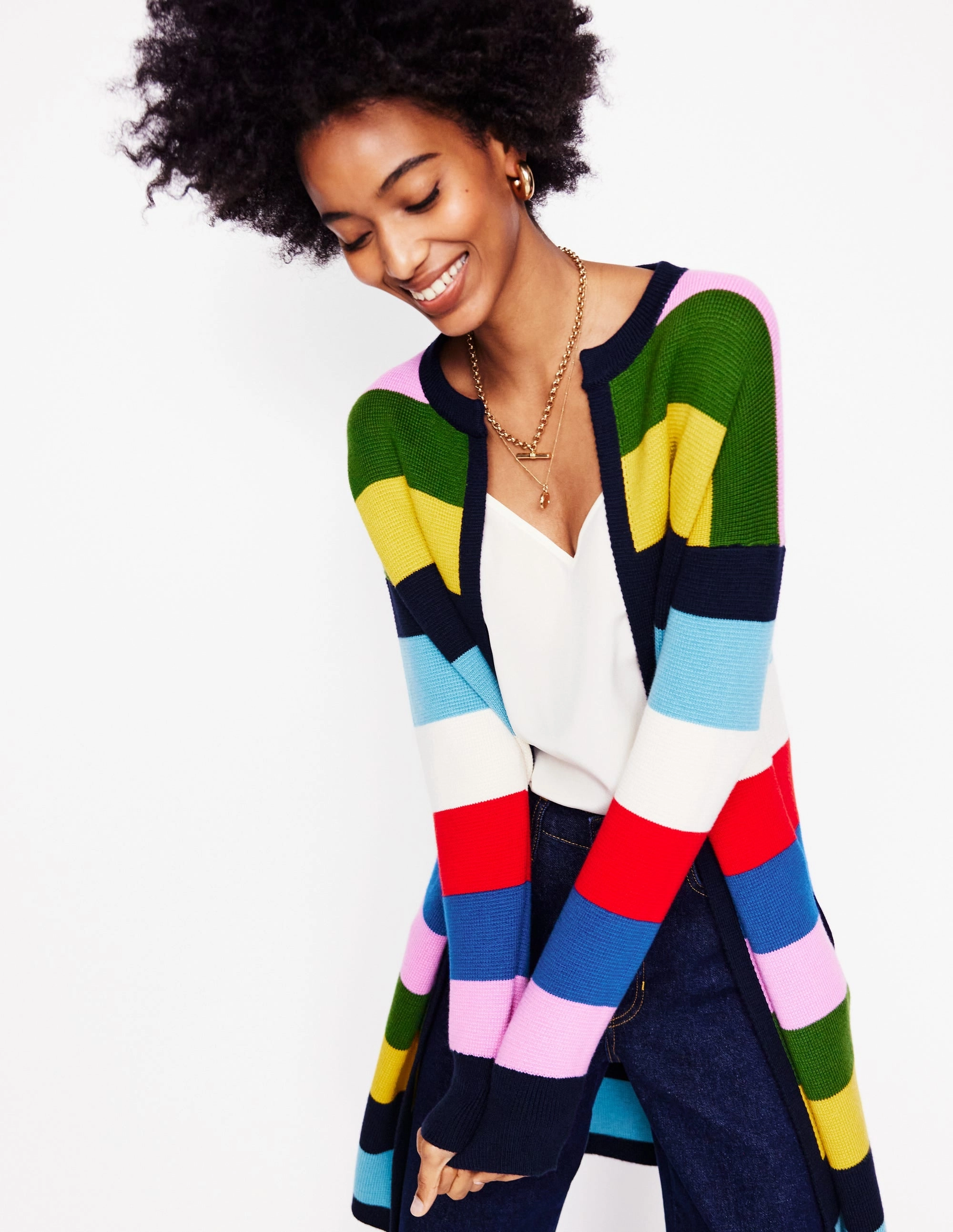 Striped Cotton-Blend Coatigan-Poppy Red, Blue Multi Light Weight FrayResistant Edging