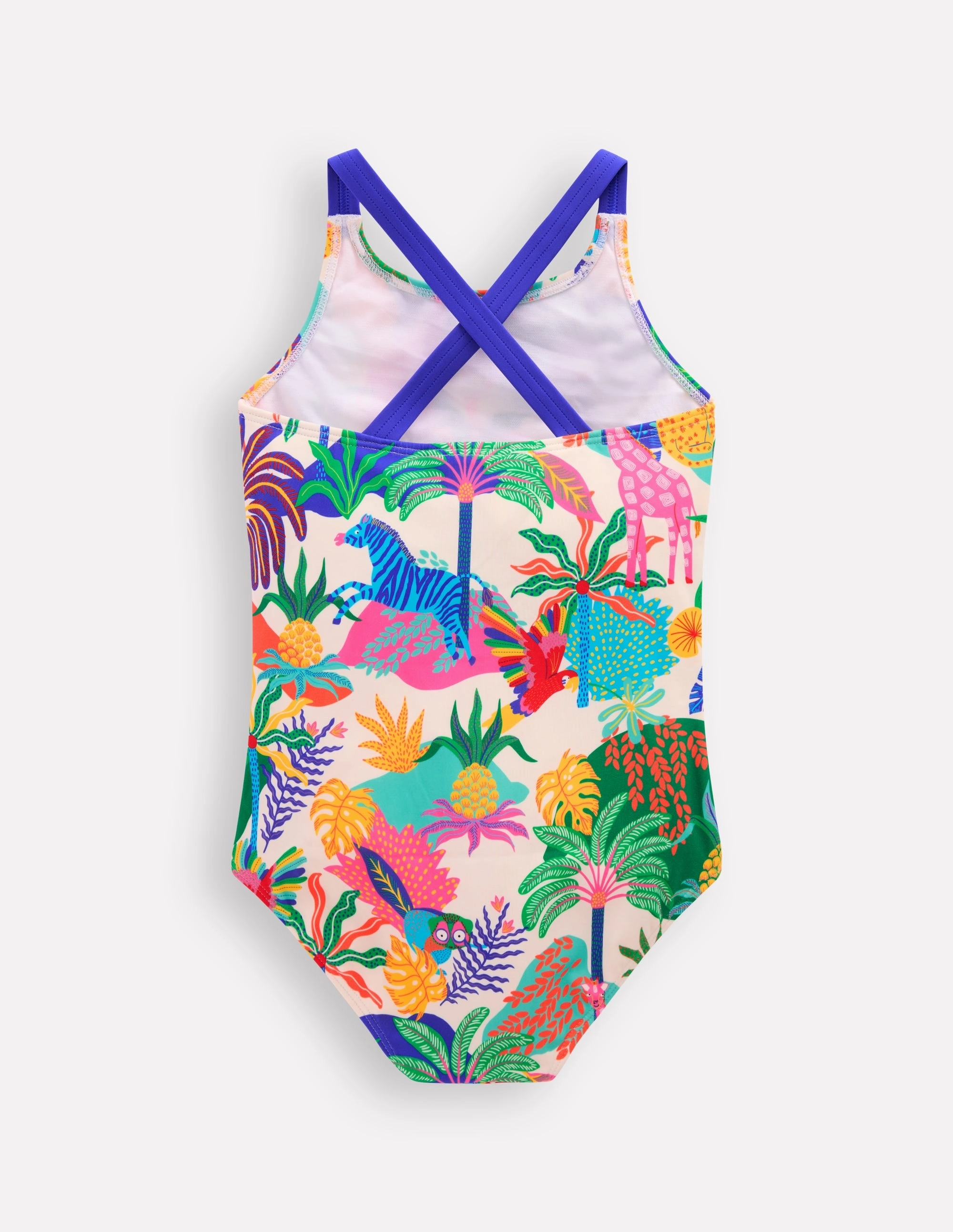 Summer Adventure Double Layer Reinforcement Cross-back Printed Swimsuit-Soft Ivory Multi Jungle