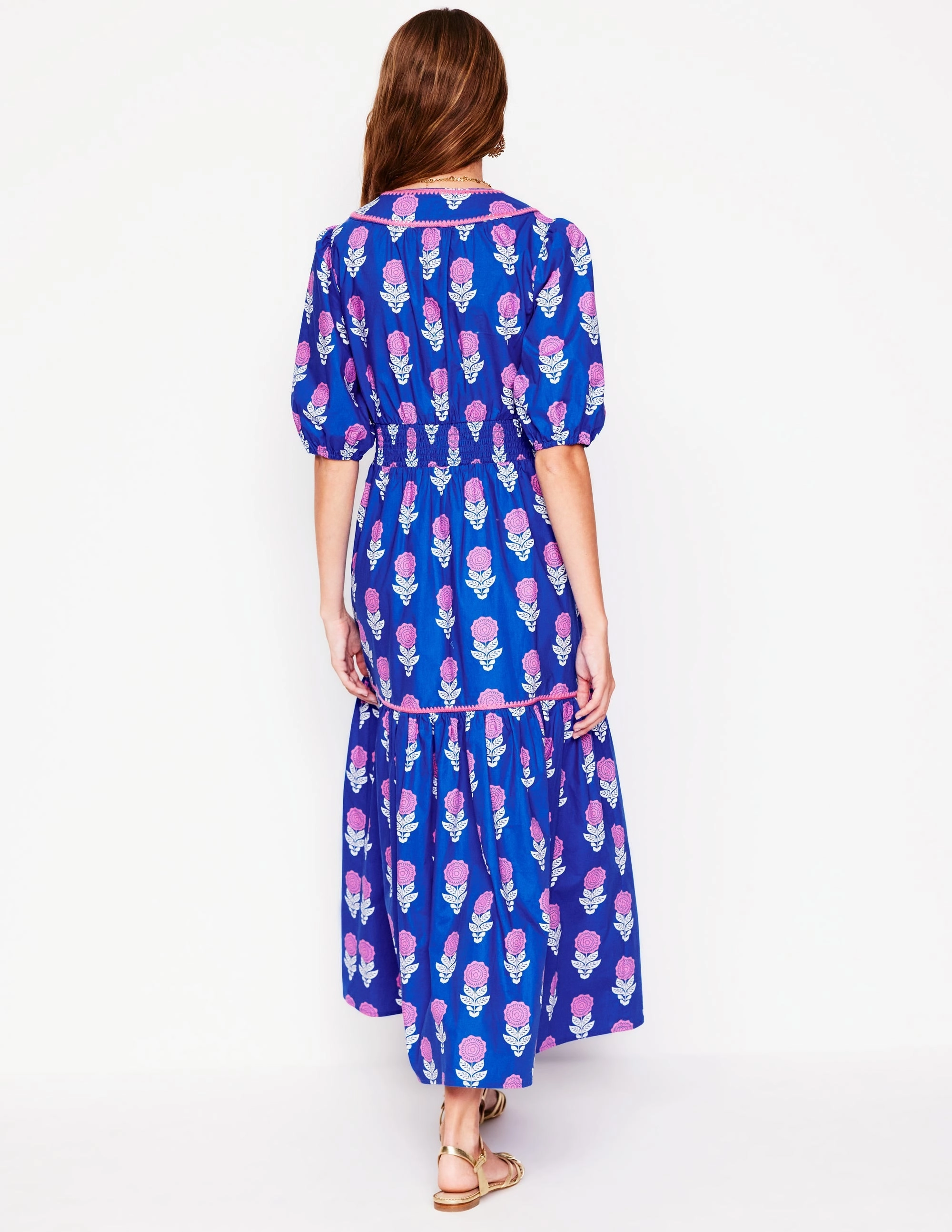 Rhea Embroidered Midi Dress-Gallery Blue, Dahlia Sprig perfect for events Classic A-line design