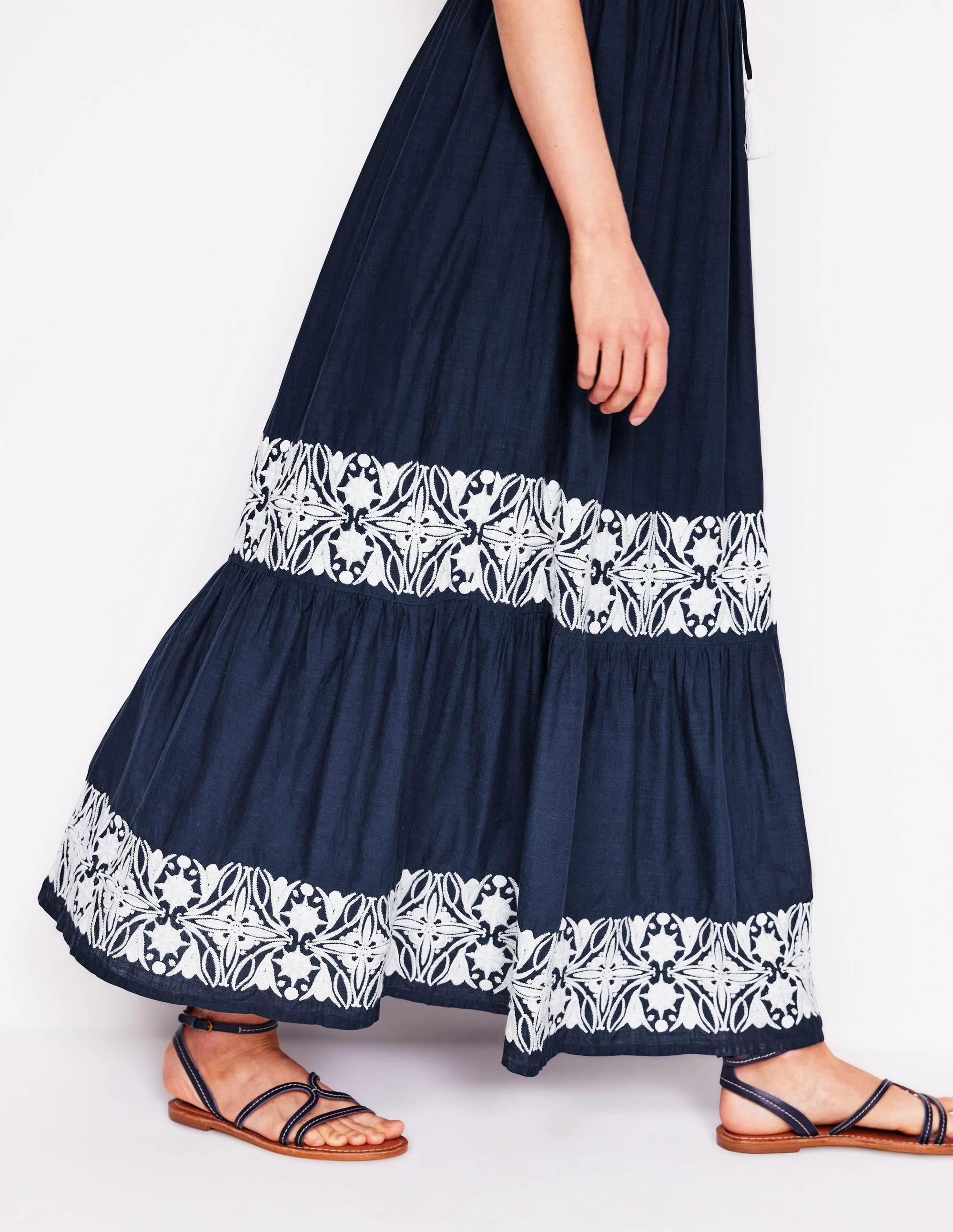 Tie Neck Tier Dress-Navy Light Attitude