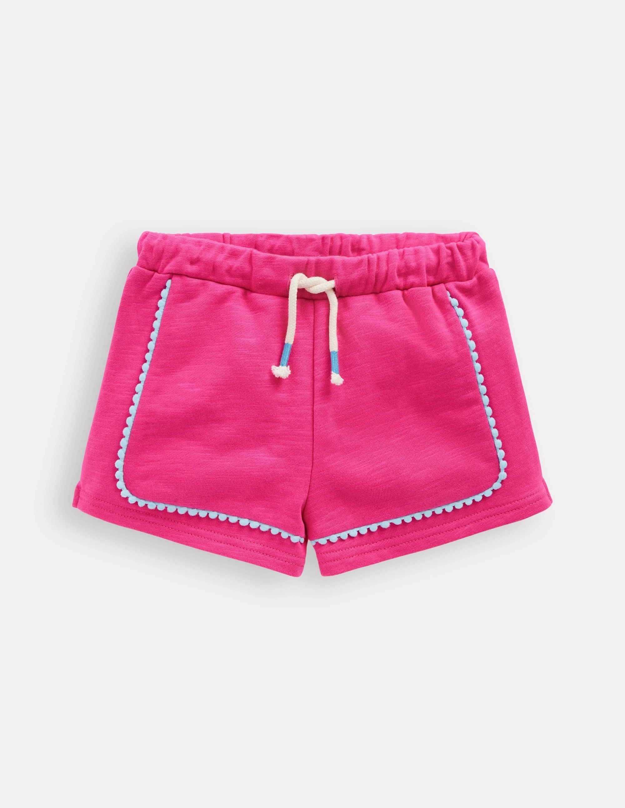 Wrinkle Resistant Treatment Pom Trim Jersey Short-Raspberry Pink