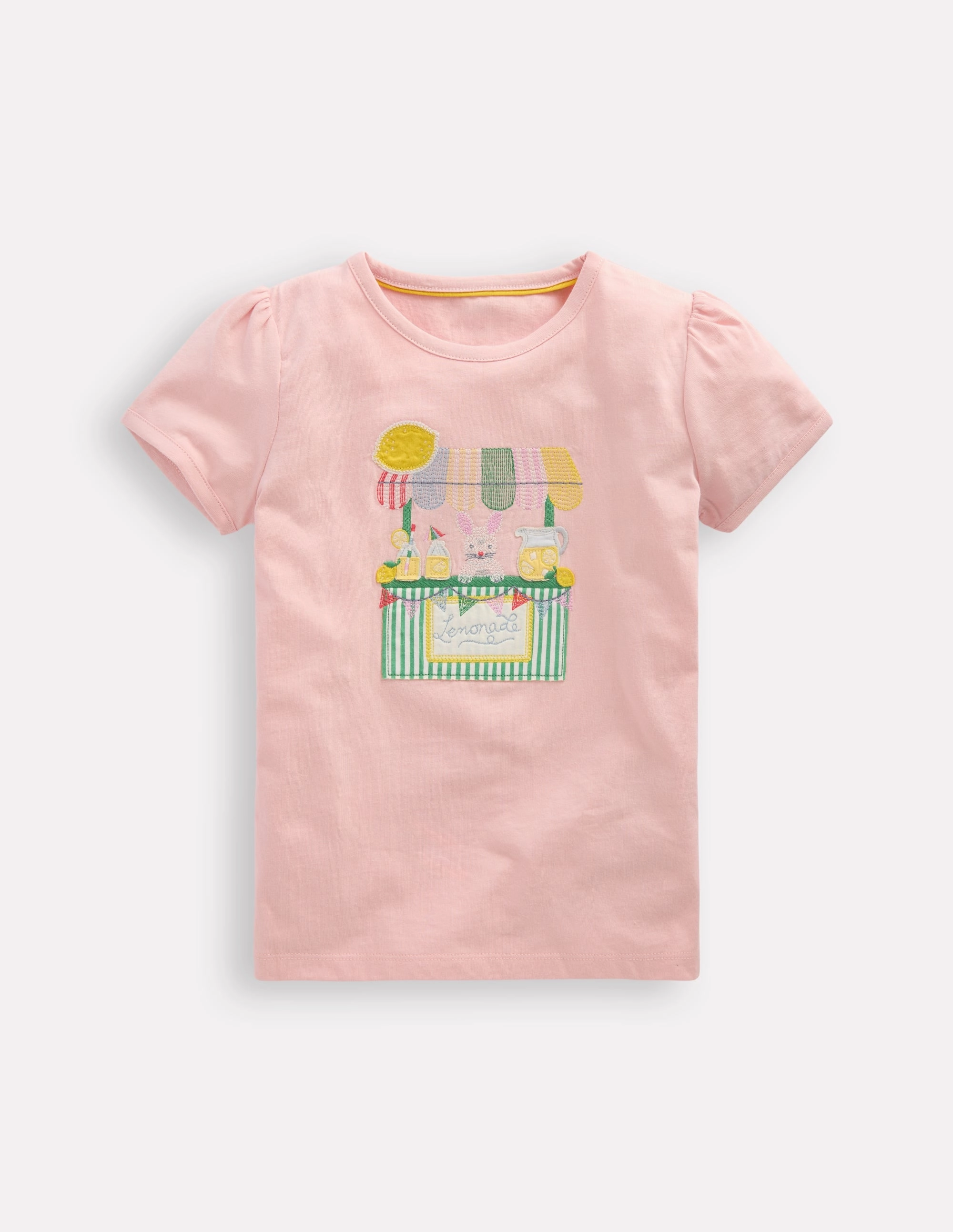 Cozy Comfort Fit Puff Sleeve Applique Top-Chalk Pink Lemonade Bunny