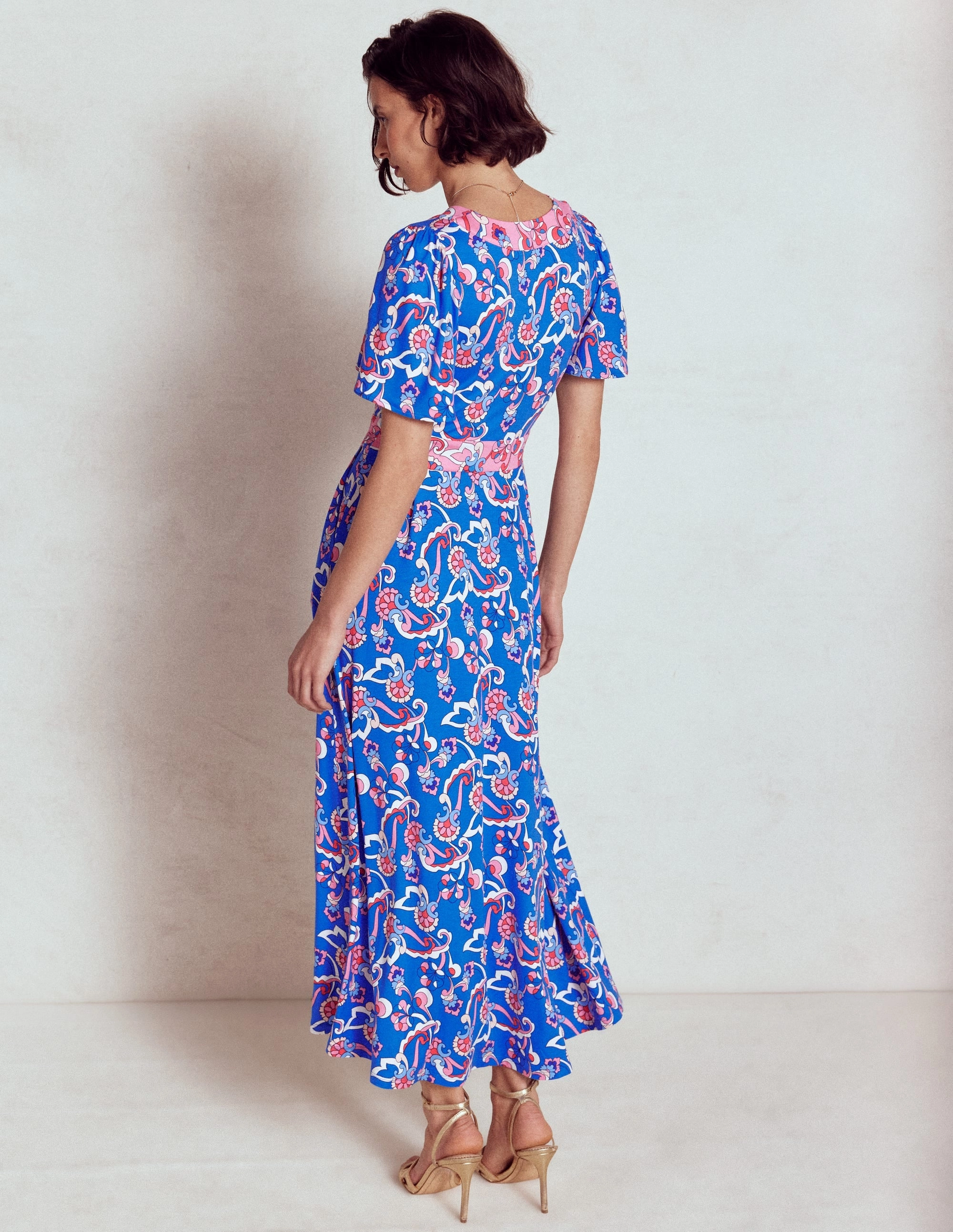 Ellie Flutter Maxi Tea Dress-Kingfisher Blue, Foliage Trail Lounge Moment