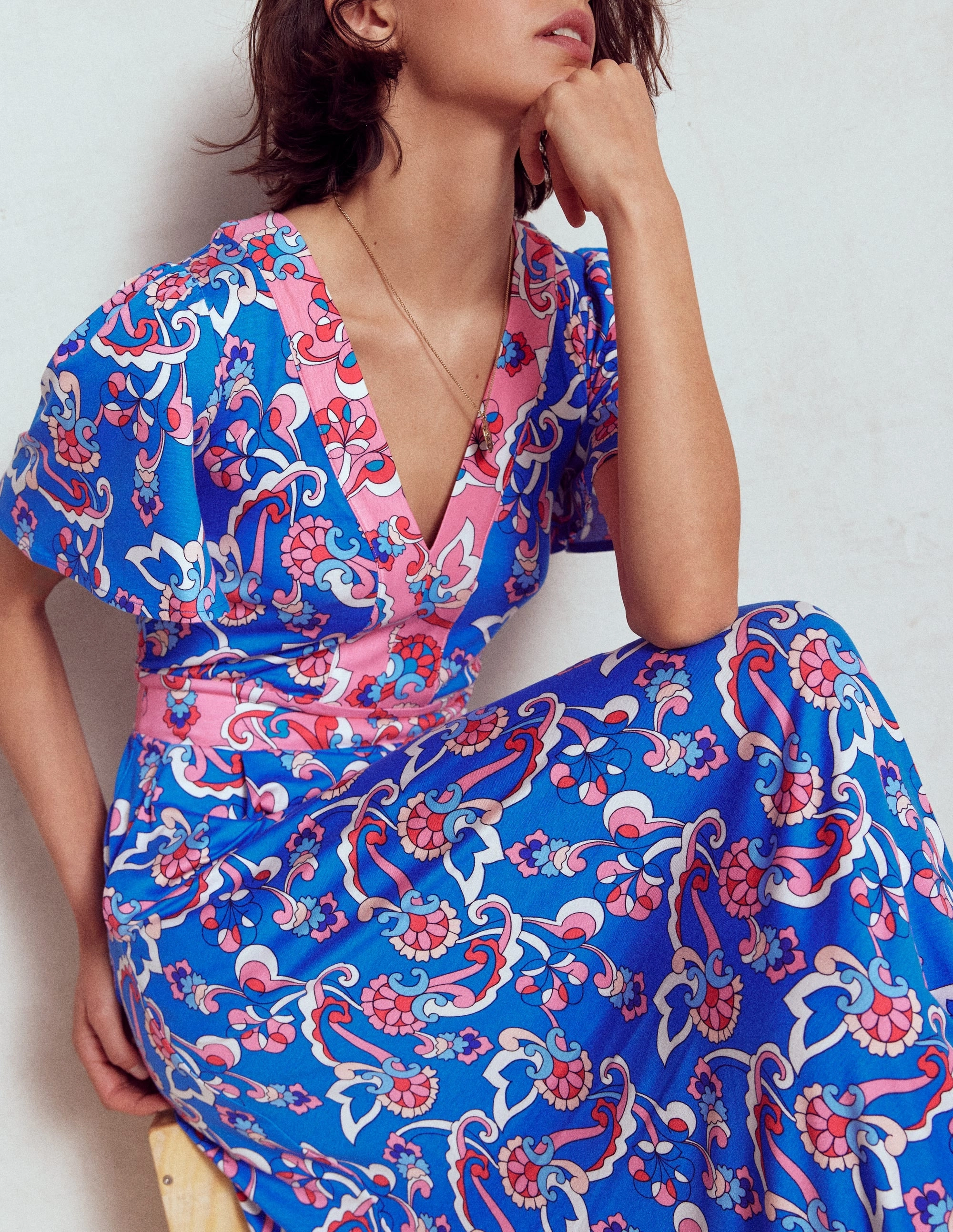 Ellie Flutter Maxi Tea Dress-Kingfisher Blue, Foliage Trail Chic Fit Wear