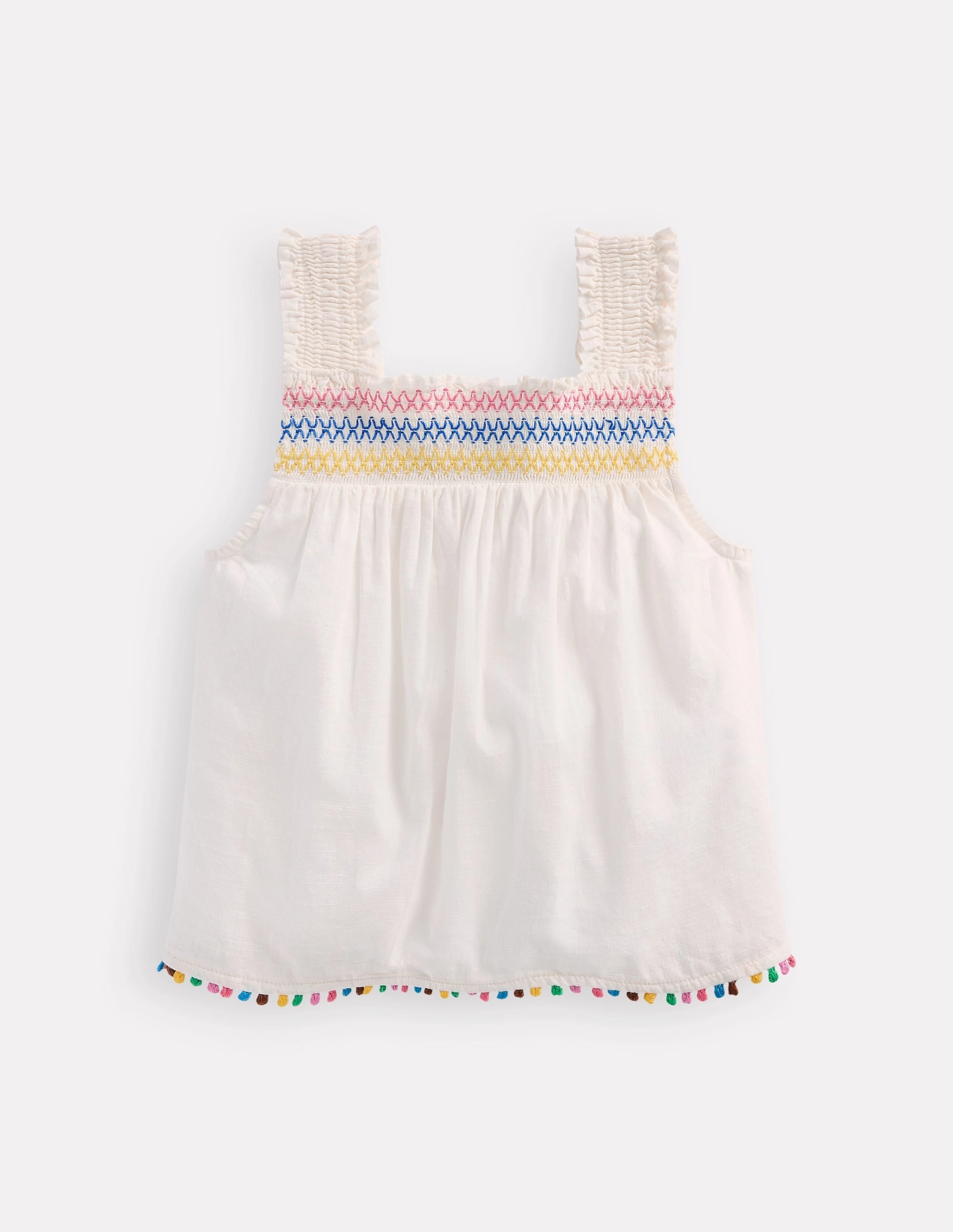 Smocked Woven Top-Soft Ivory Luxurious Beach Outfit