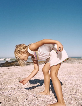 Smocked Woven Top-Soft Ivory Beach Outfit