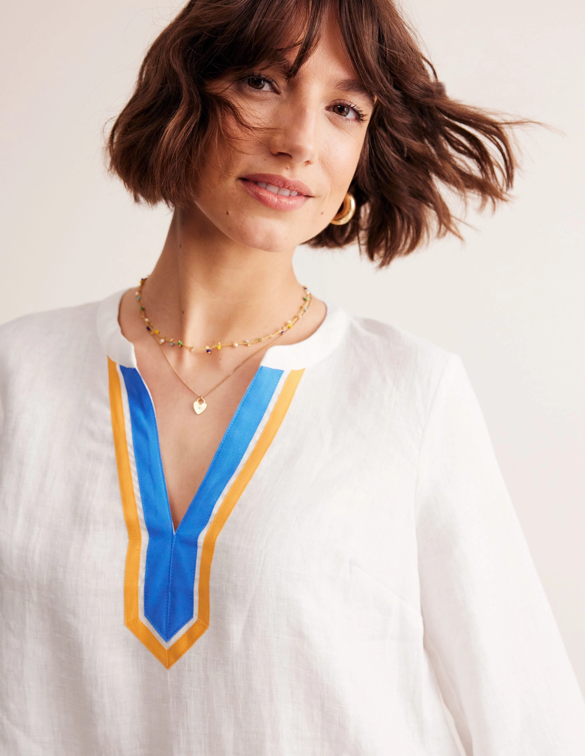 Neck Detail Tunic Top-White, Surf the Web Bright and Bold