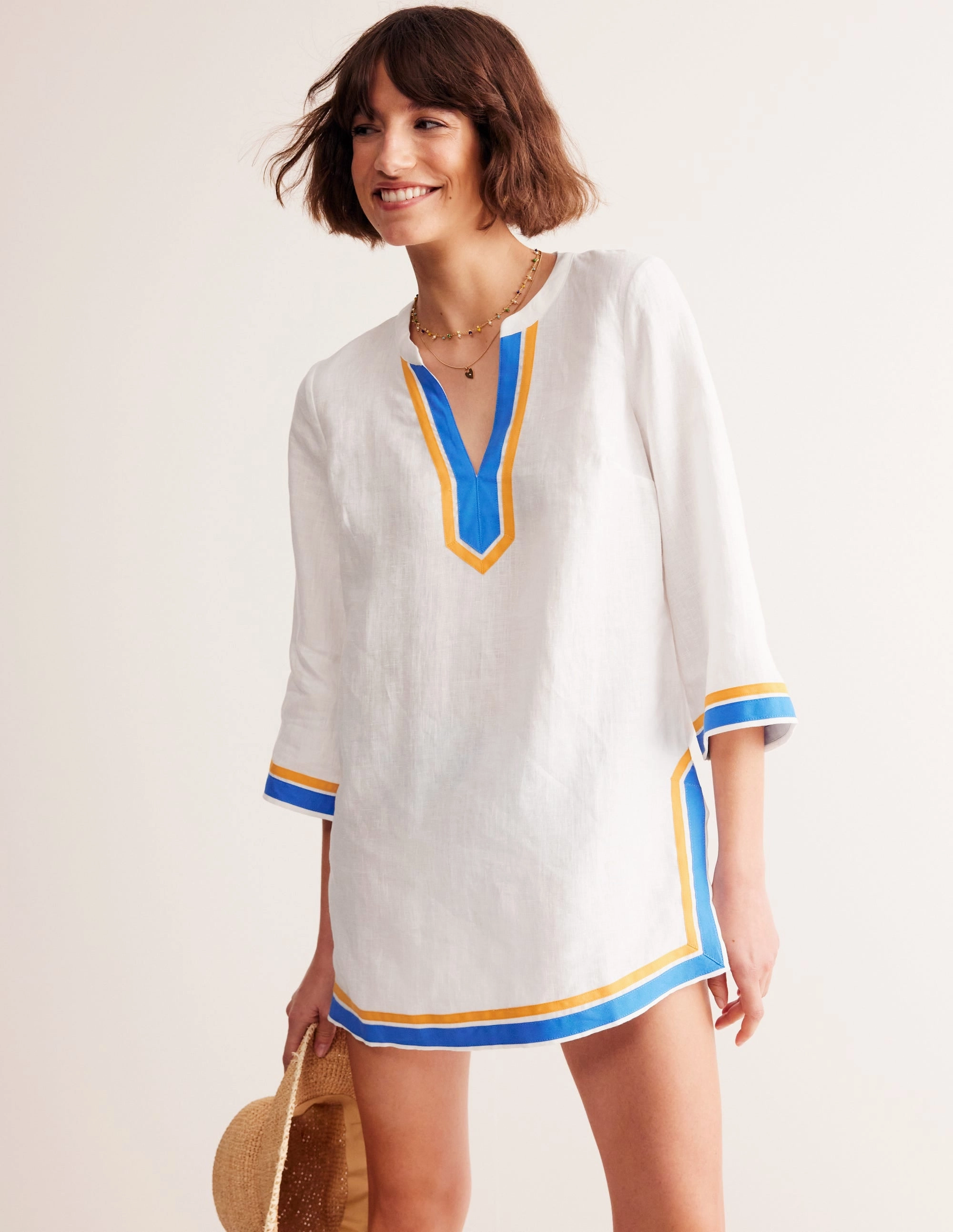 Comfortable Style Neck Detail Tunic Top-White, Surf the Web