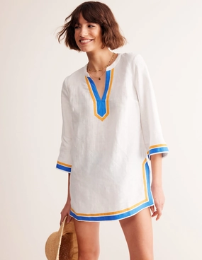 Comfortable Style Neck Detail Tunic Top-White, Surf the Web