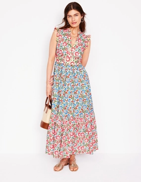 Wren Tiered Midi Dress-Ivory, Garden Vine Subtle Mood