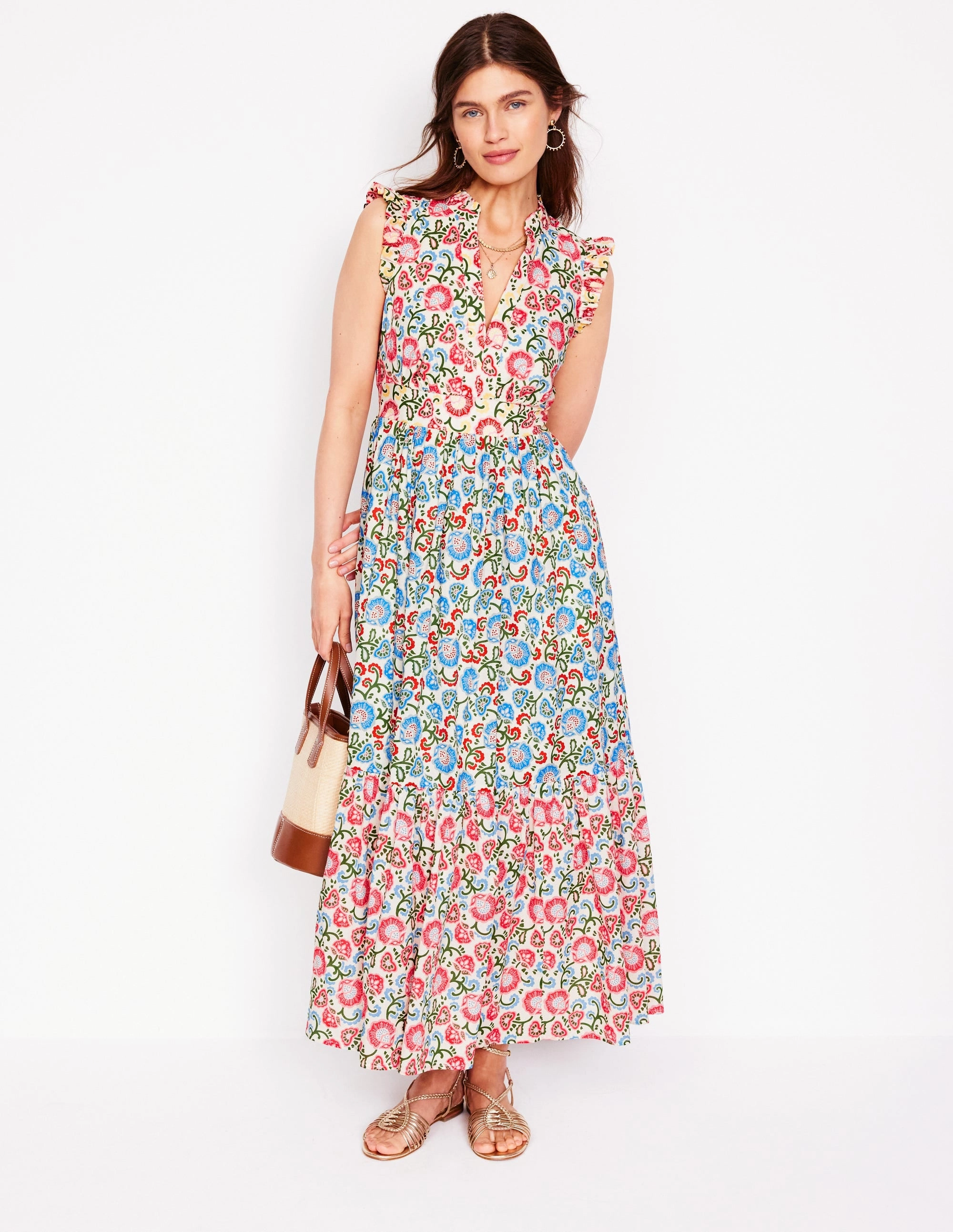 Wren Tiered Midi Dress-Ivory, Garden Vine Subtle Mood