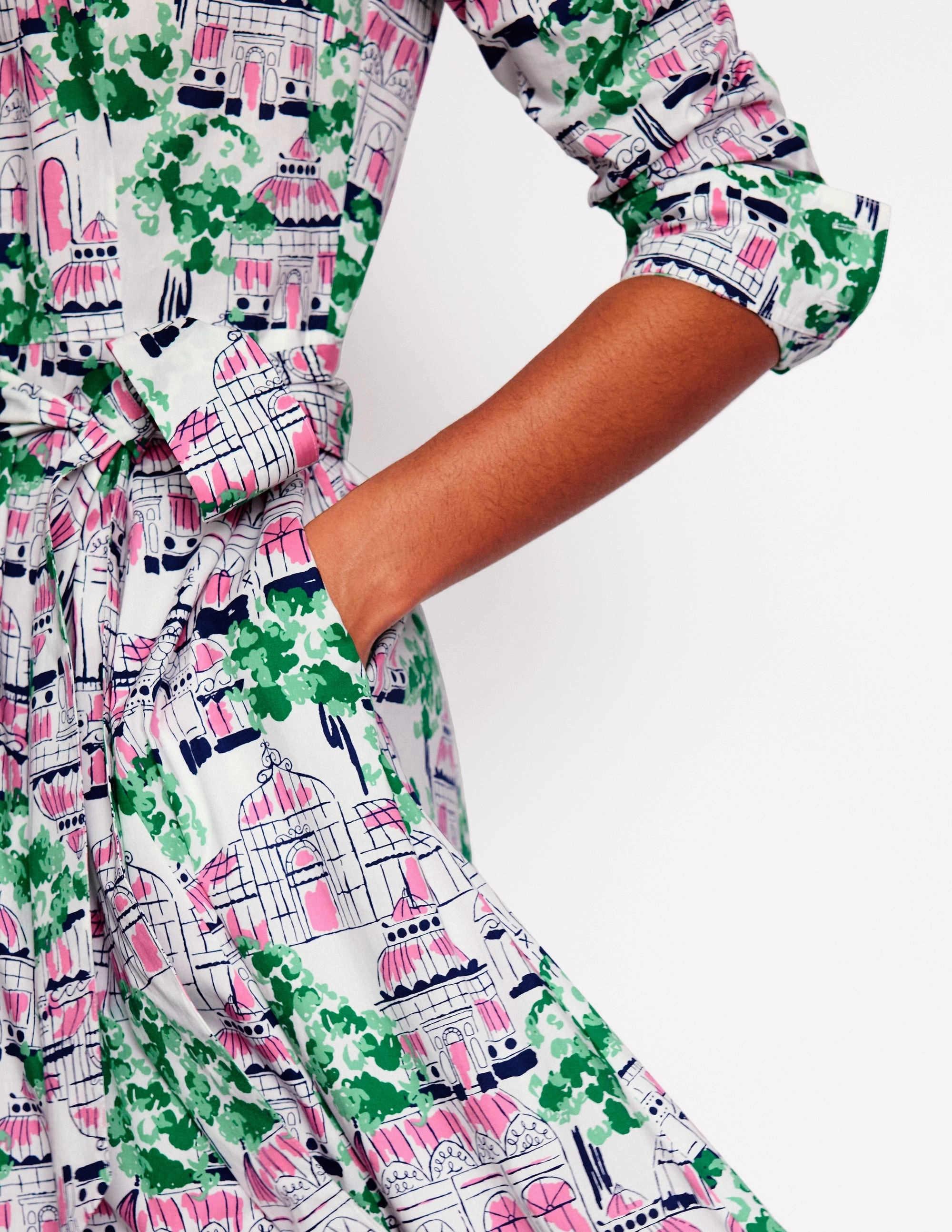 Amy Cotton Midi Shirt Dress-Ivory, Botanical Greenhouse Stain-Guard-Finish