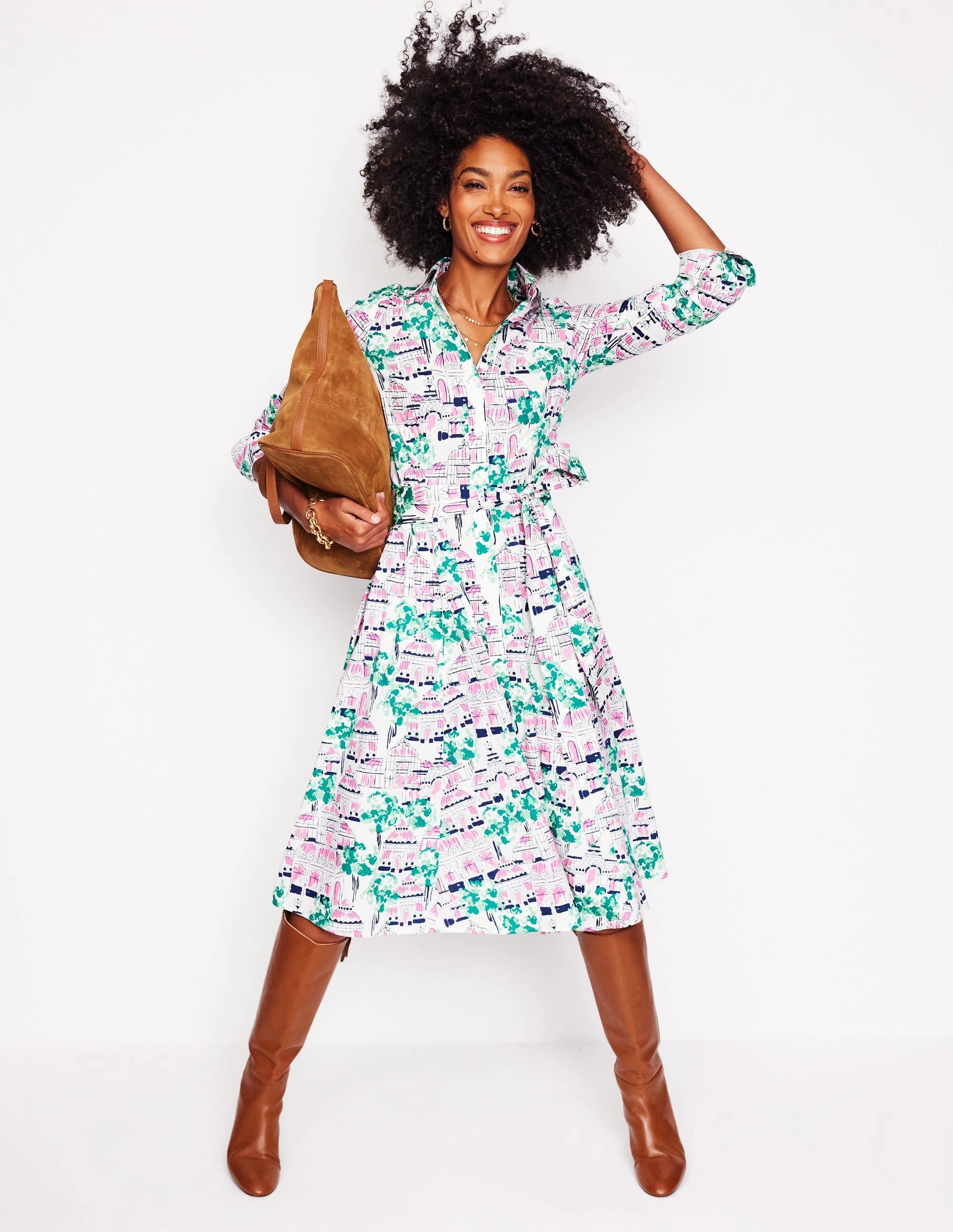 Amy Cotton Midi Shirt Dress-Ivory, Botanical Greenhouse Glam Touch New York
