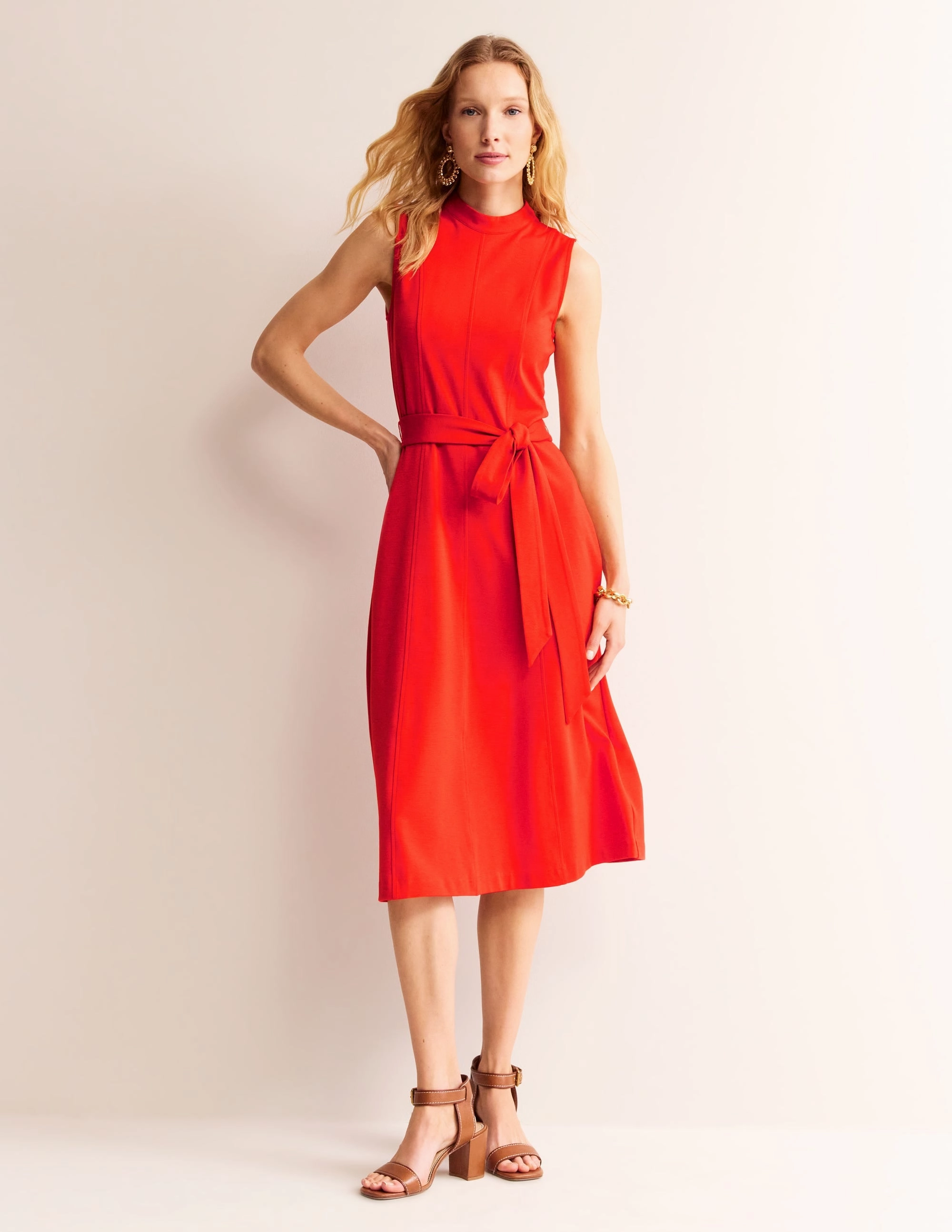 Nicola High Neck Ponte Dress-Fiesta Orange elegant design Lounge Ready