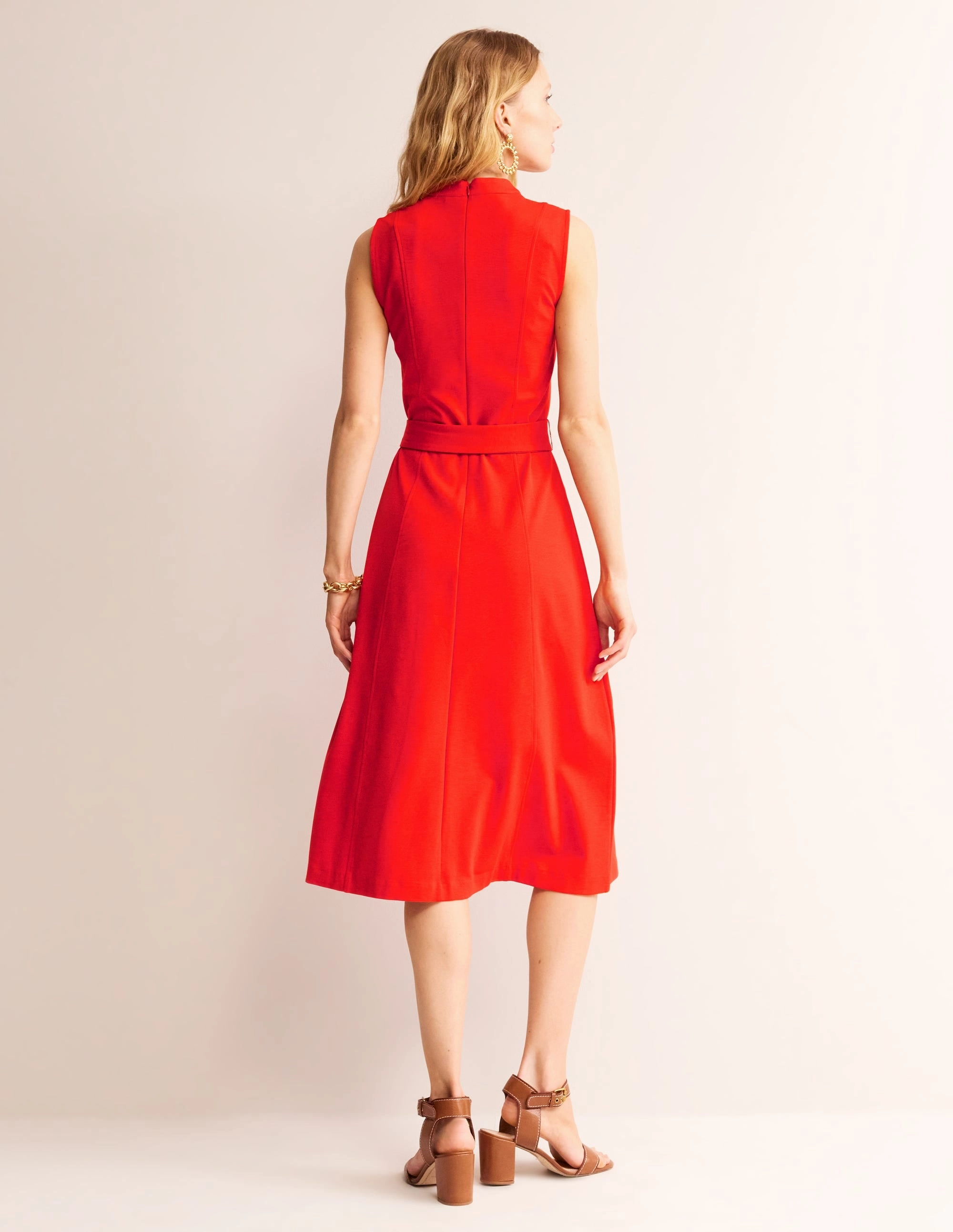 Nicola High Neck Ponte Dress-Fiesta Orange Button-Cuff