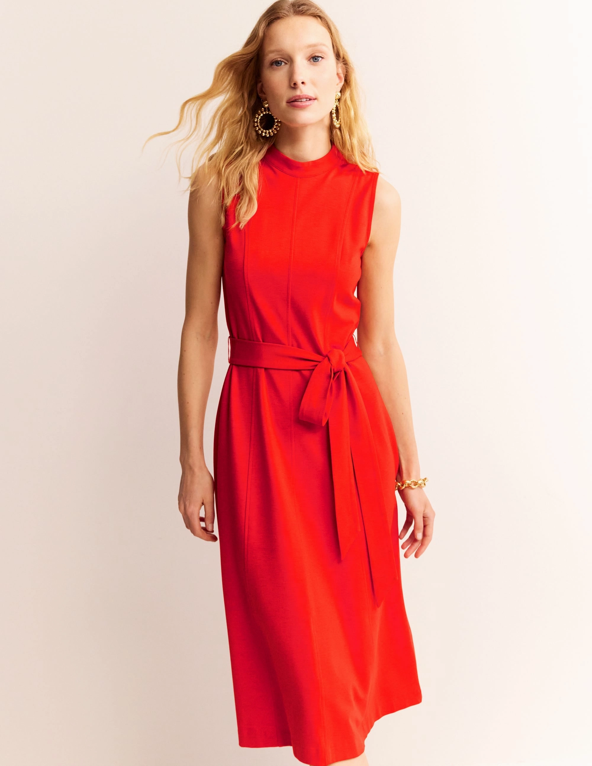 Classic A-line design Nicola High Neck Ponte Dress-Fiesta Orange